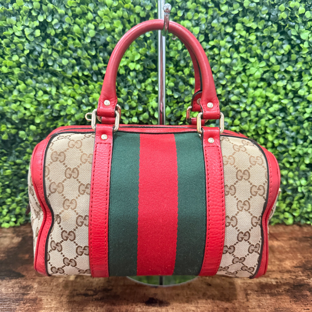 Gucci GG Canvas Small Web Boston Bag