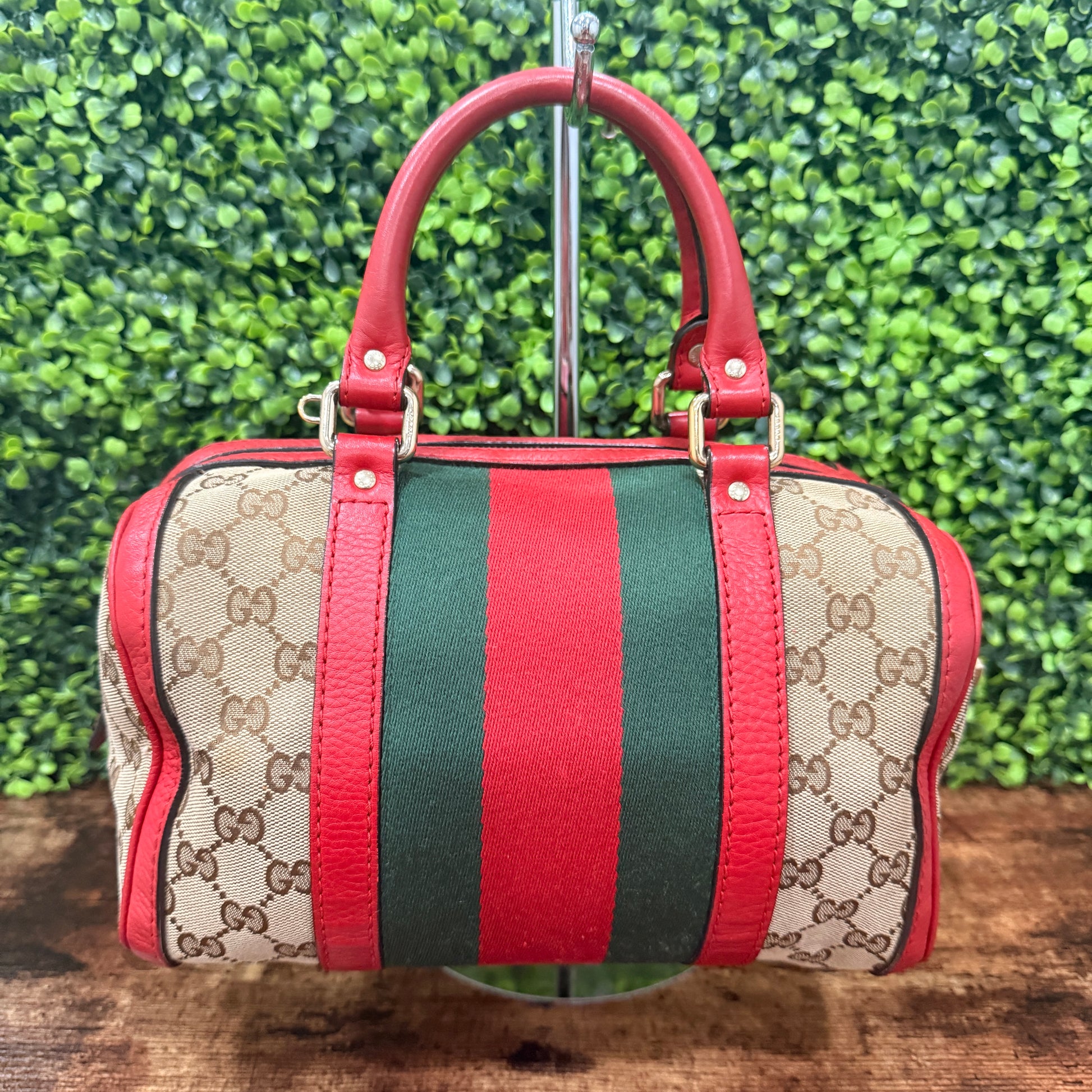 Gucci GG Canvas Small Web Boston Bag