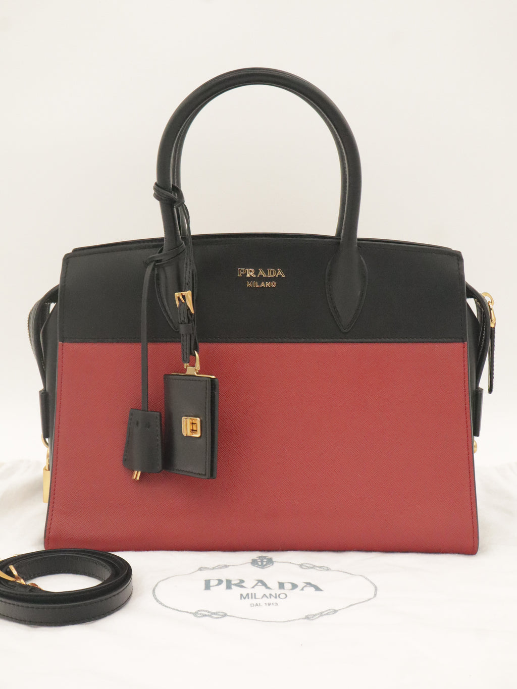 Prada Esplanade Saffiano Leather Bicolor Red/Black