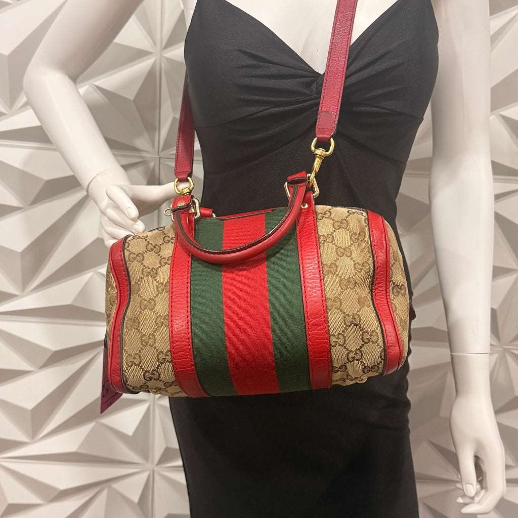 Gucci GG Canvas Small Web Boston Bag