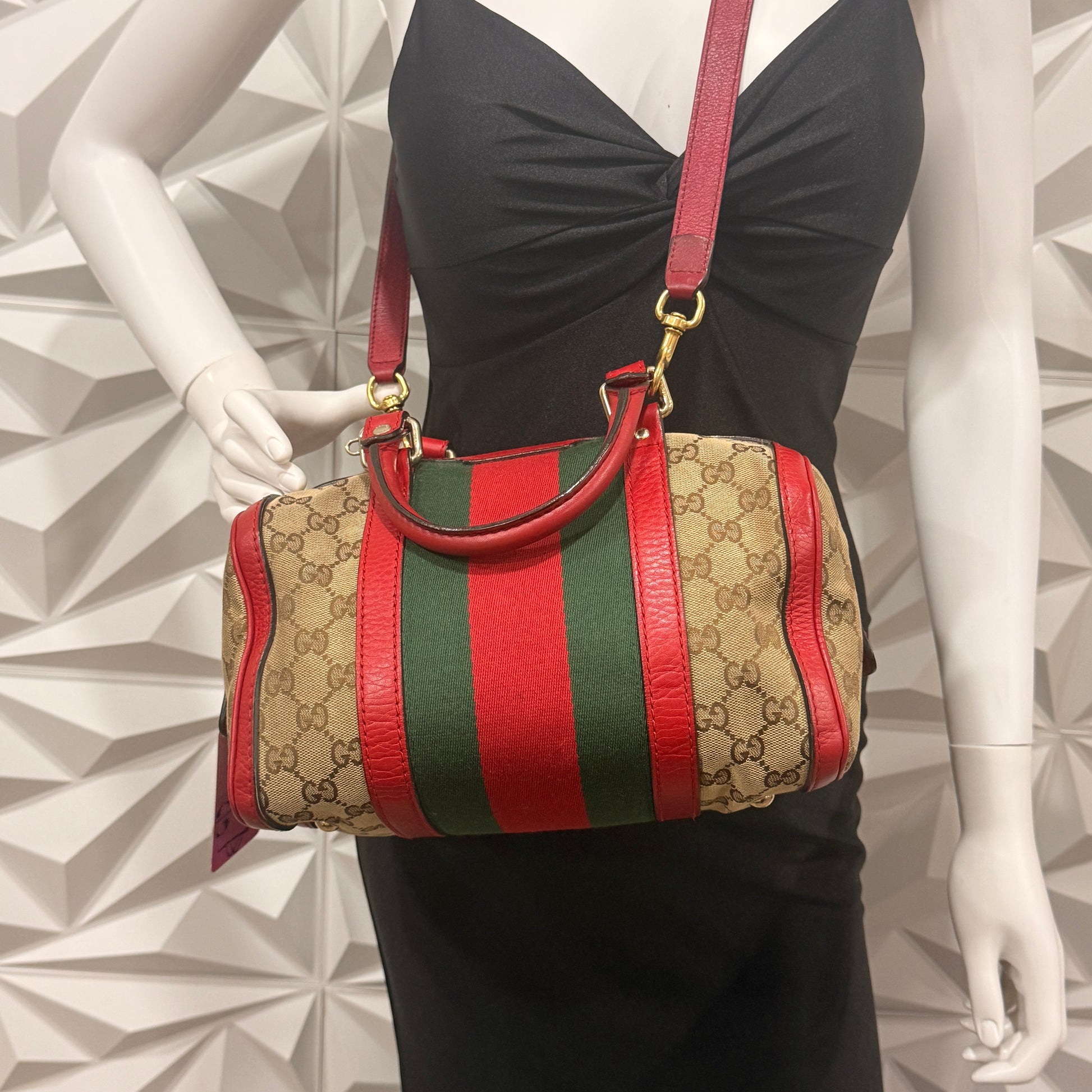 Gucci GG Canvas Small Web Boston Bag