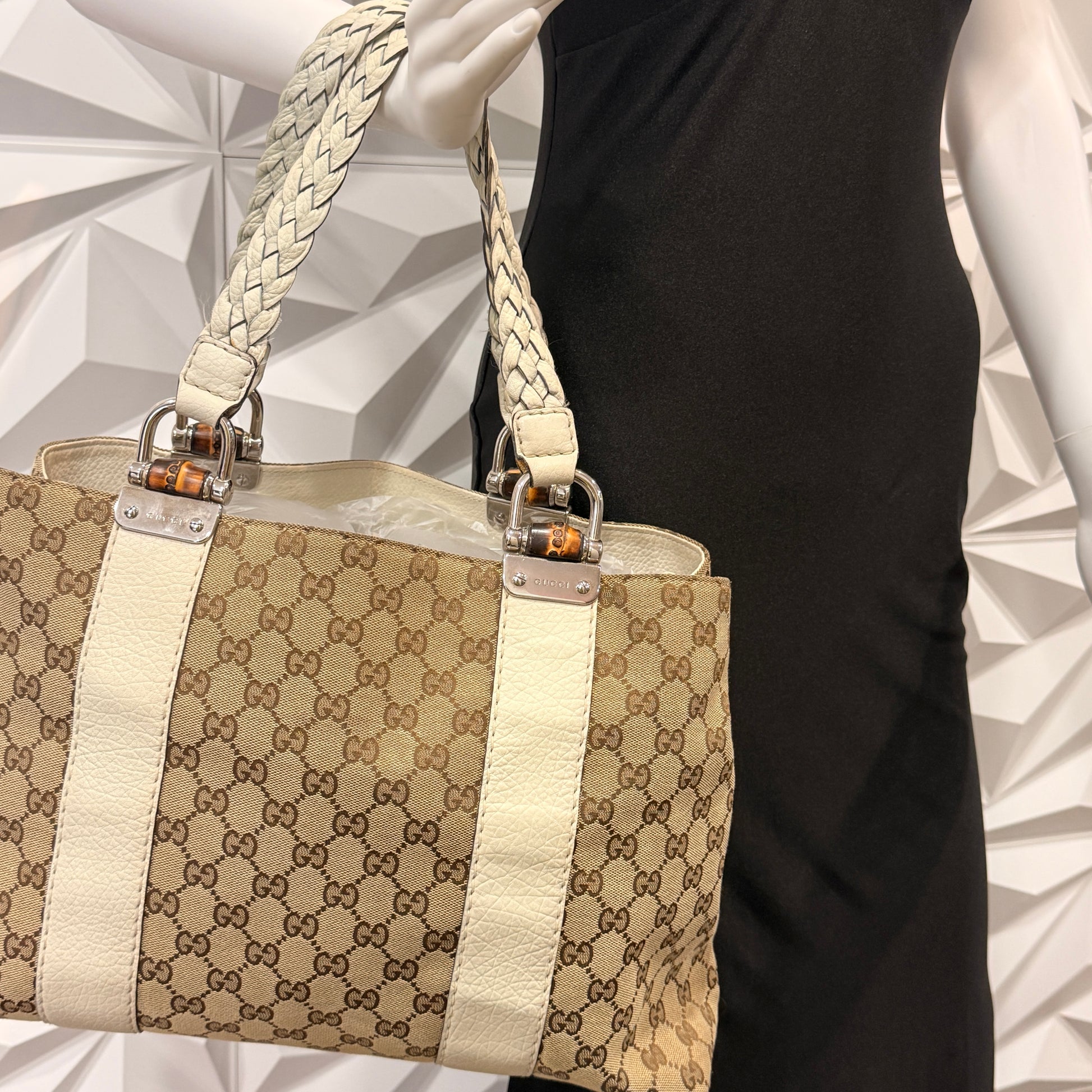 Gucci GG Canvas Bamboo Bar Tote