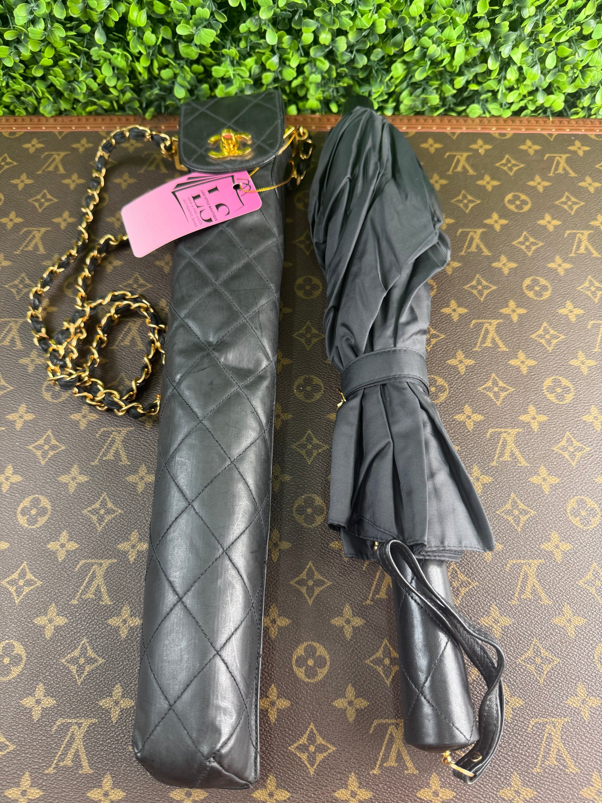 Chanel Vintage Black Quilted Umbrella