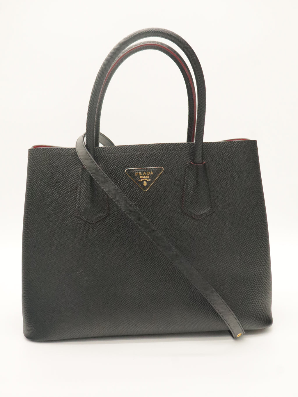 Prada Small Saffiano Leather Double Bag Black/Red