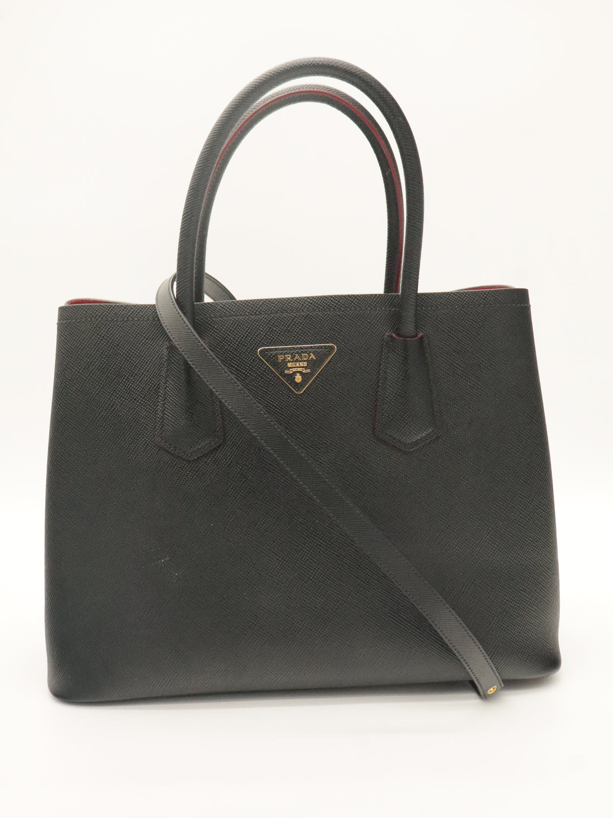 Prada Small Saffiano Leather Double Bag Black/Red