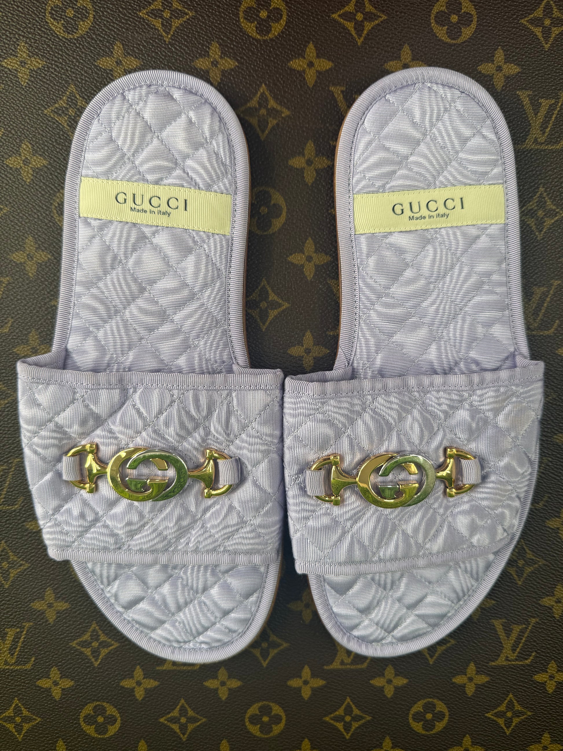 Gucci Lilac GG Quilted Flat Sandals