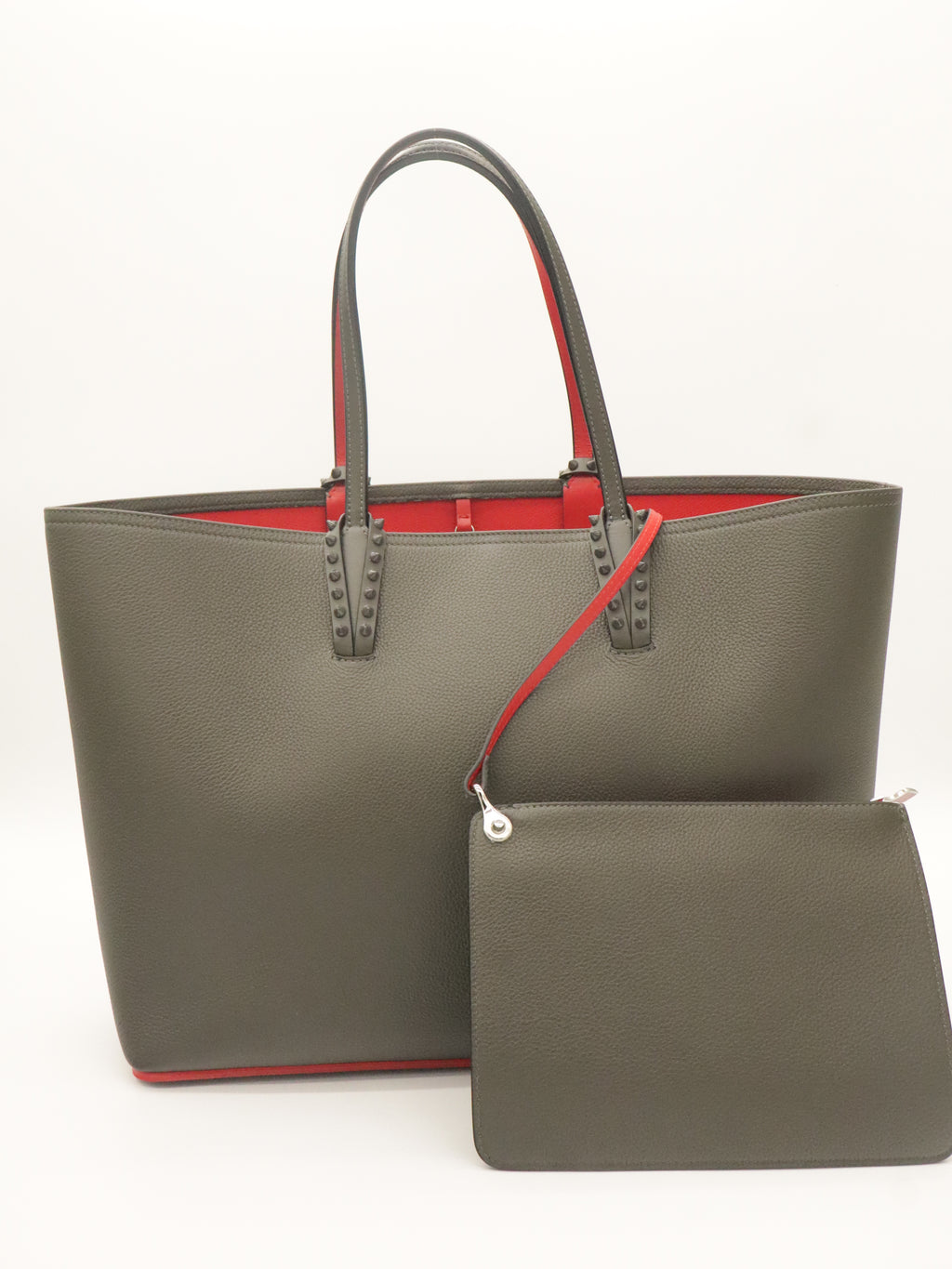 Louboutin Leather Cabata Tote Gray/Red