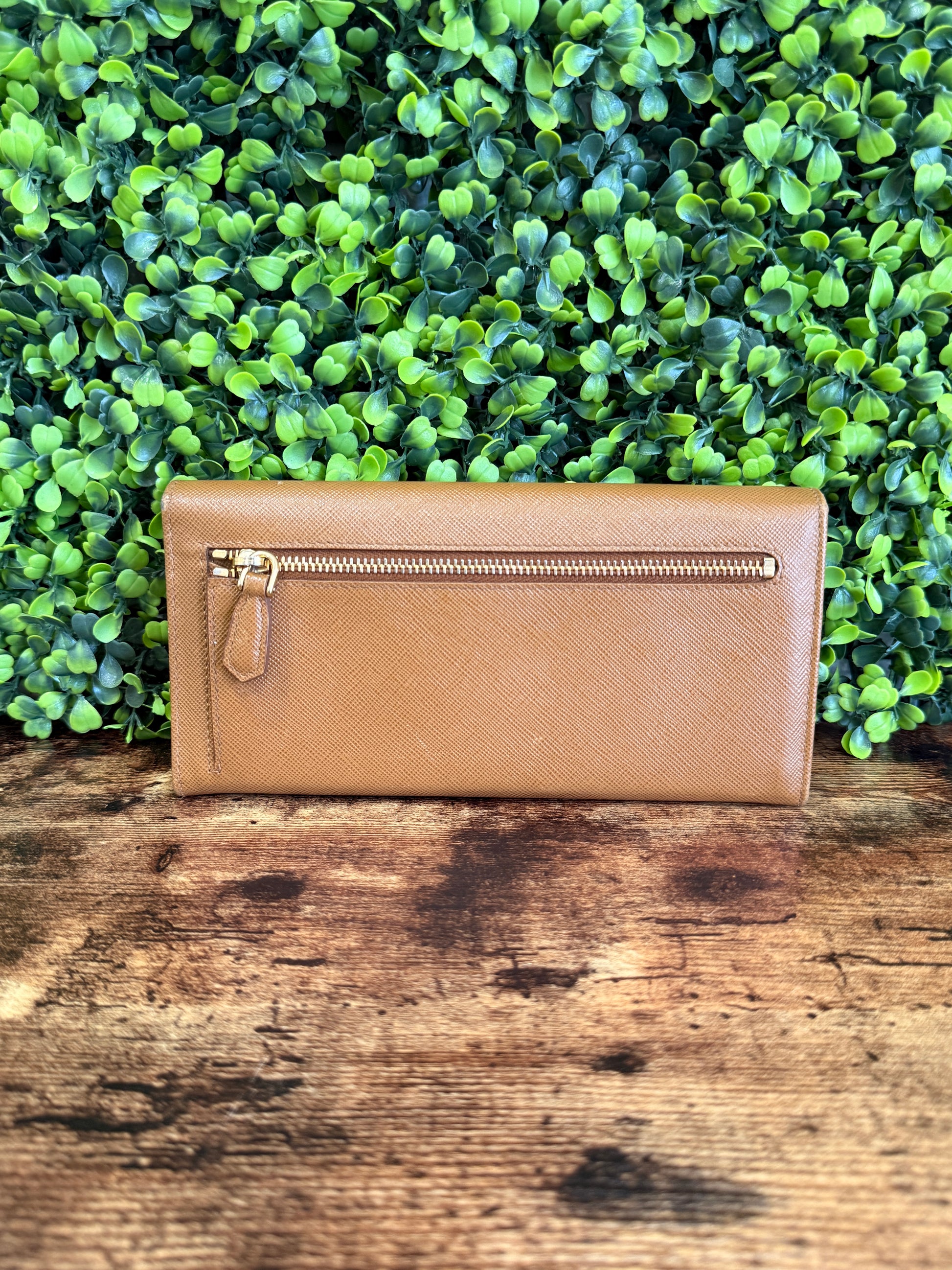 Prada Beige Saffiano Continental Flap Wallet