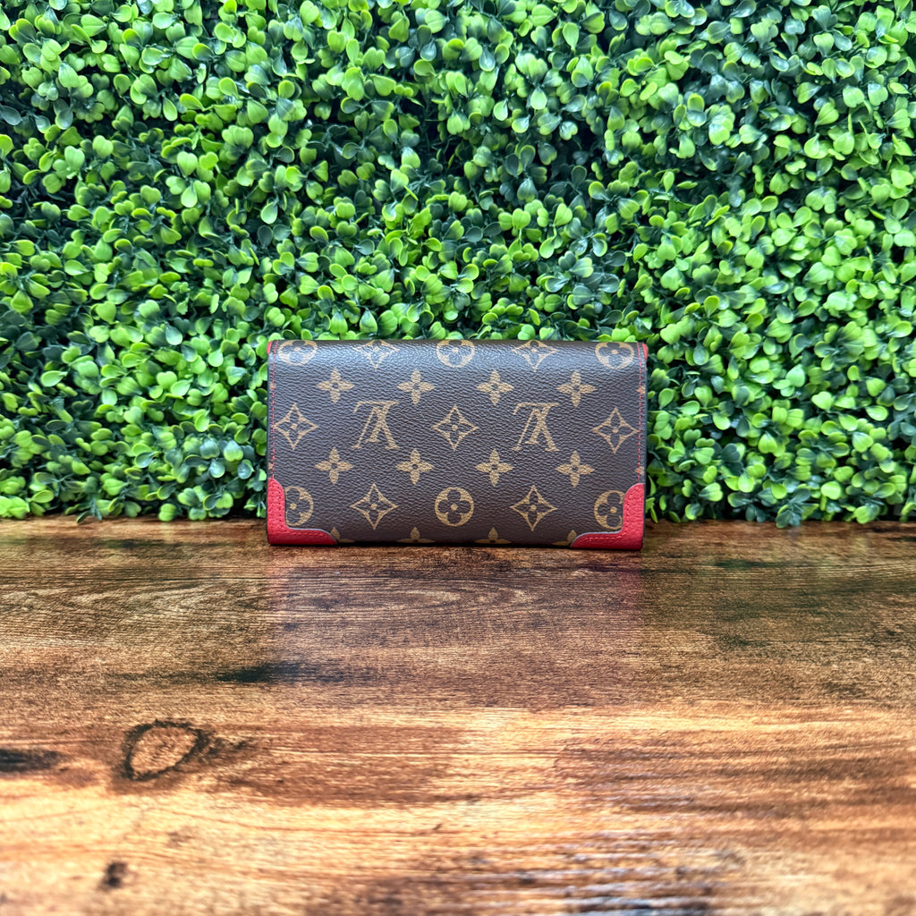 Louis Vuitton Monogram Retiro Sarah Wallet Red Trim
