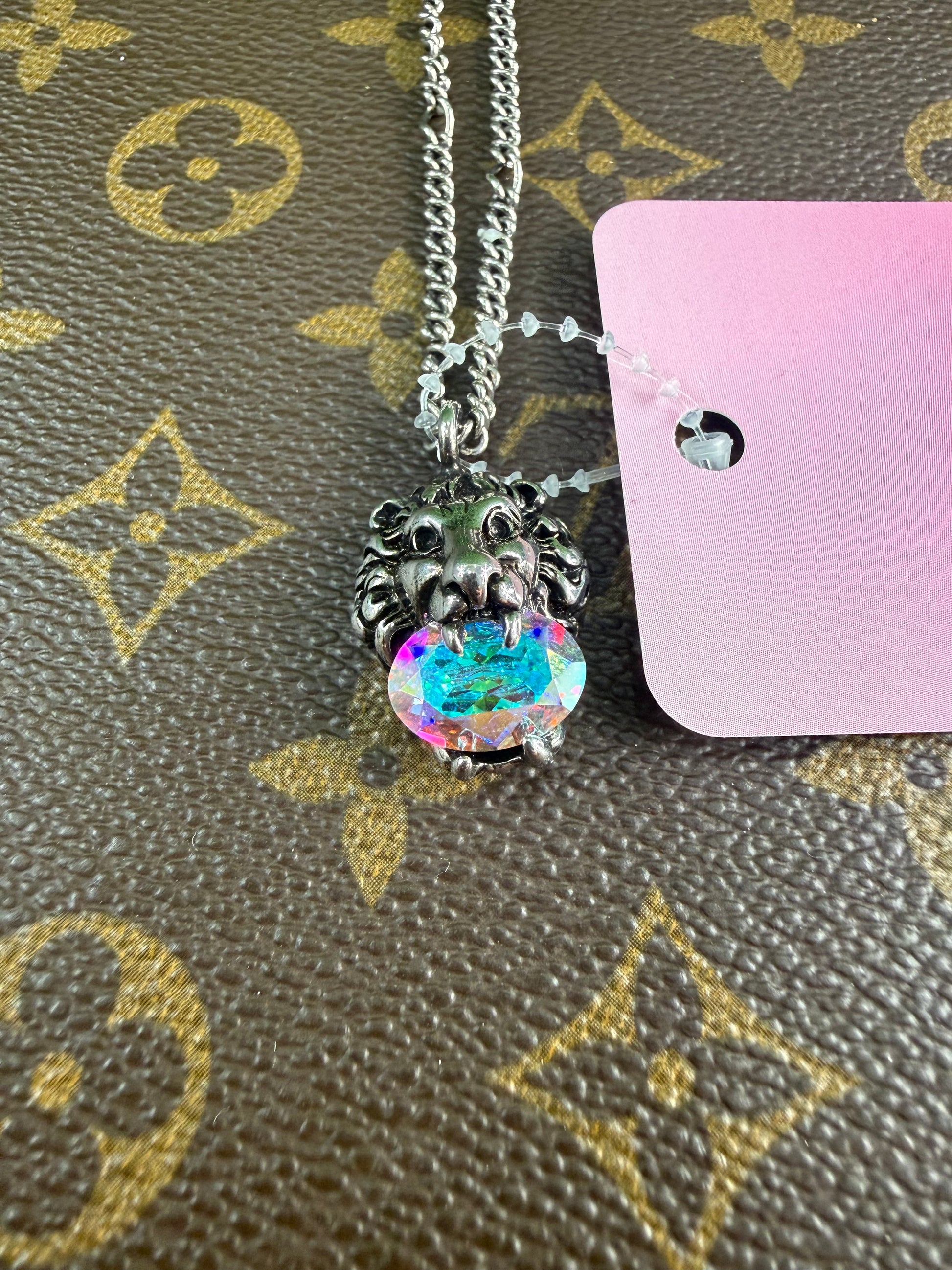 Gucci Metal Crystal Lion Head Necklace