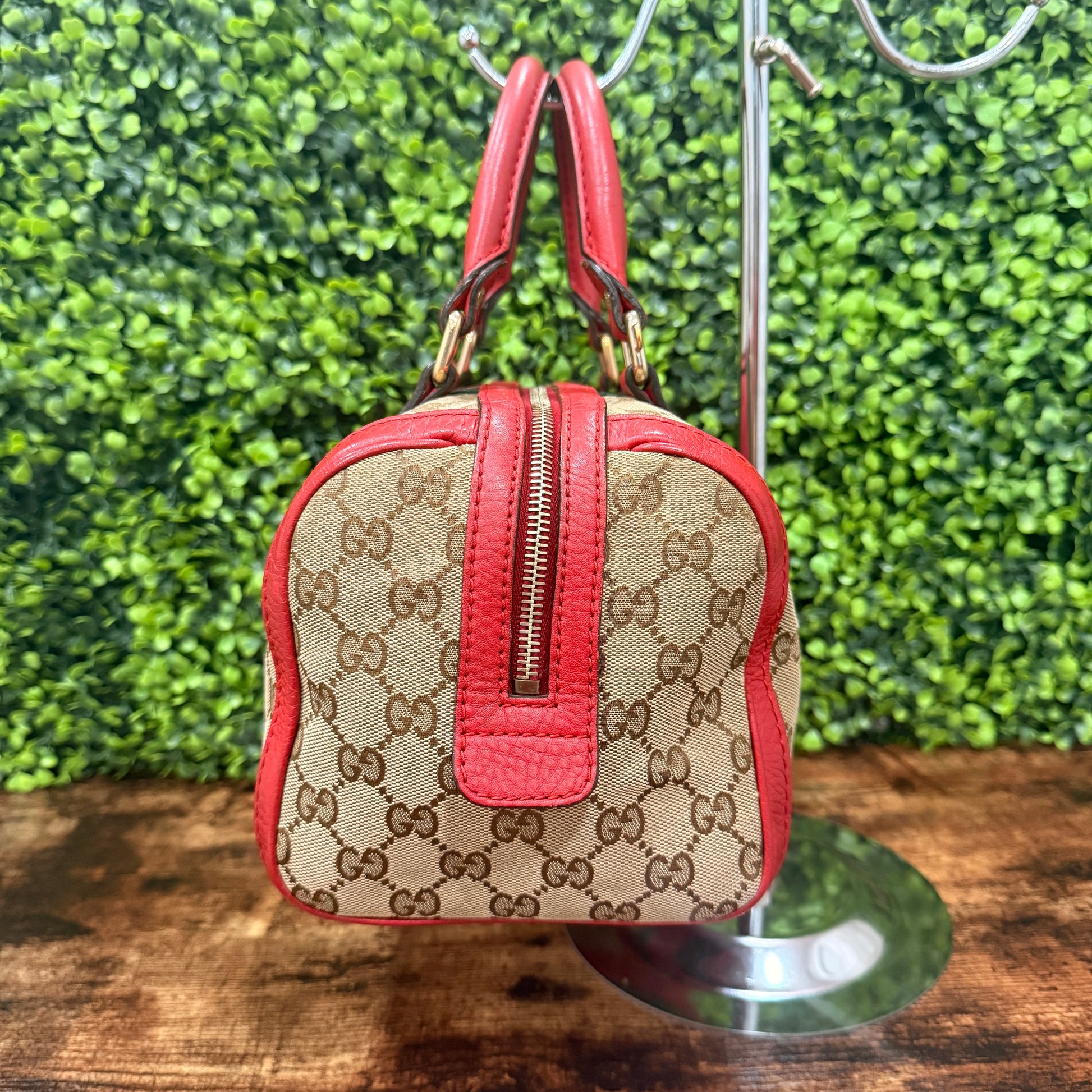 Gucci GG Canvas Small Web Boston Bag