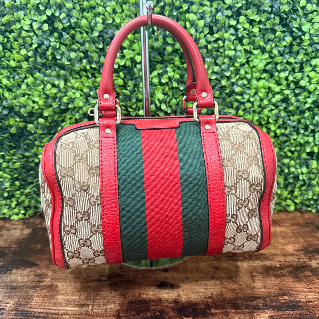 Gucci GG Canvas Small Web Boston Bag