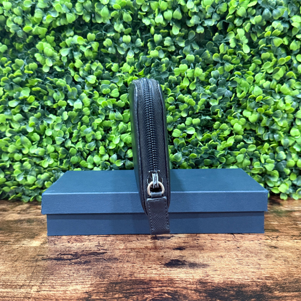 Prada Black Saffiano Zip Around Leather Wallet