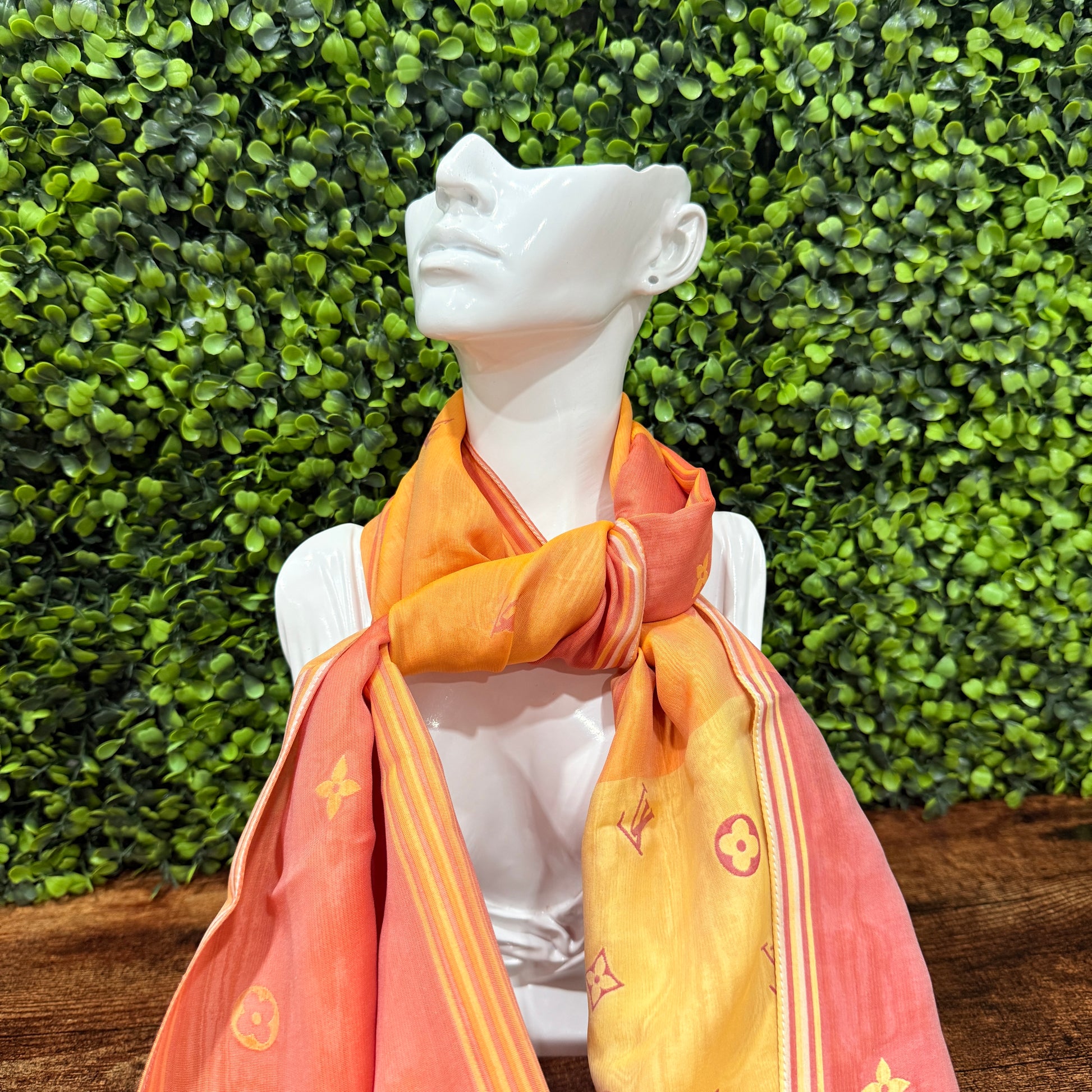 Louis Vuitton Monogram Silk Scarf Orange, Red & Yellow