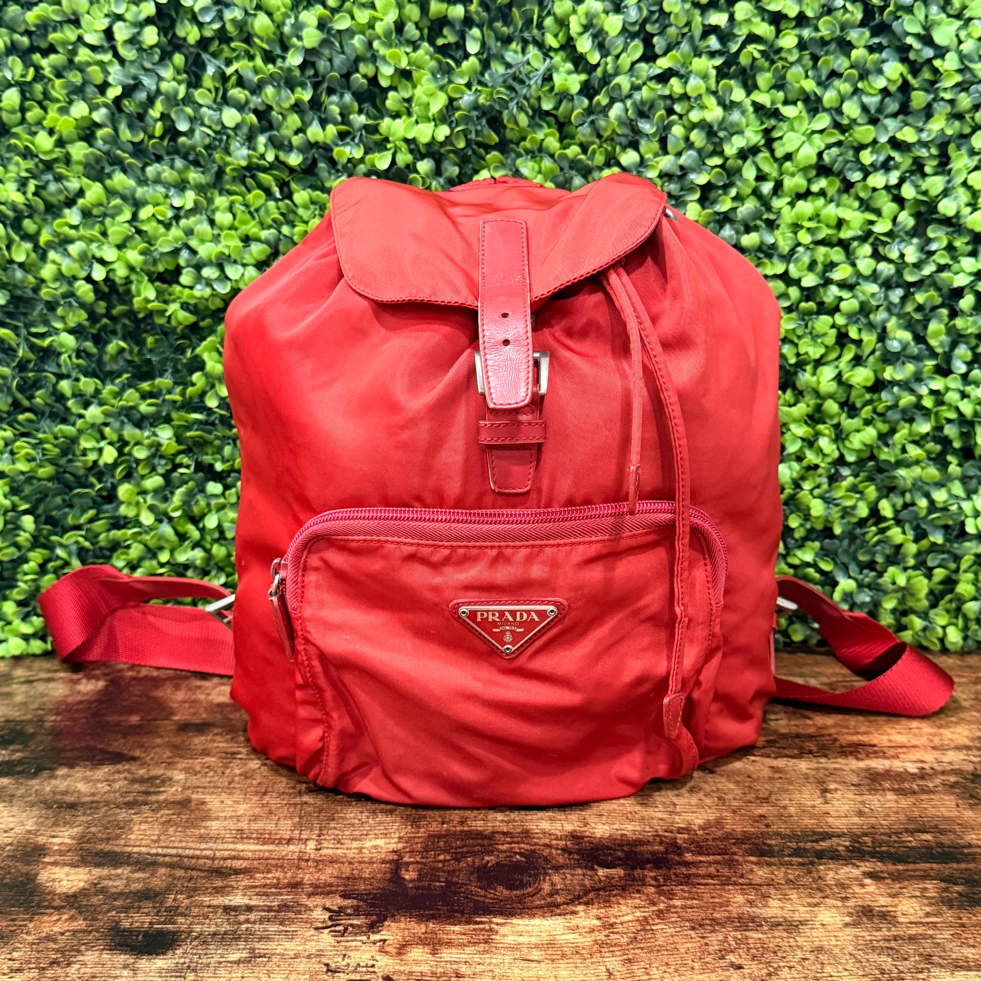 Prada Red Tessuto Drawstring Backpack