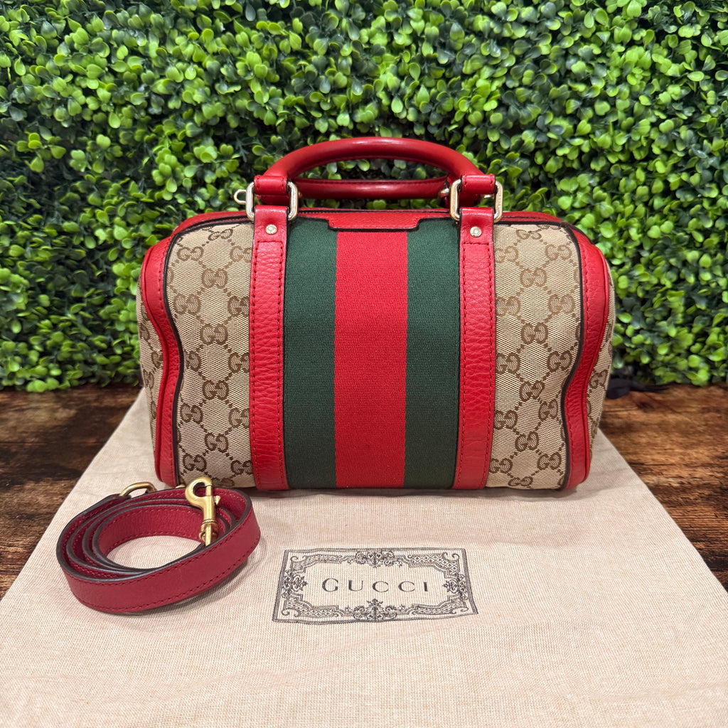 Gucci GG Canvas Small Web Boston Bag