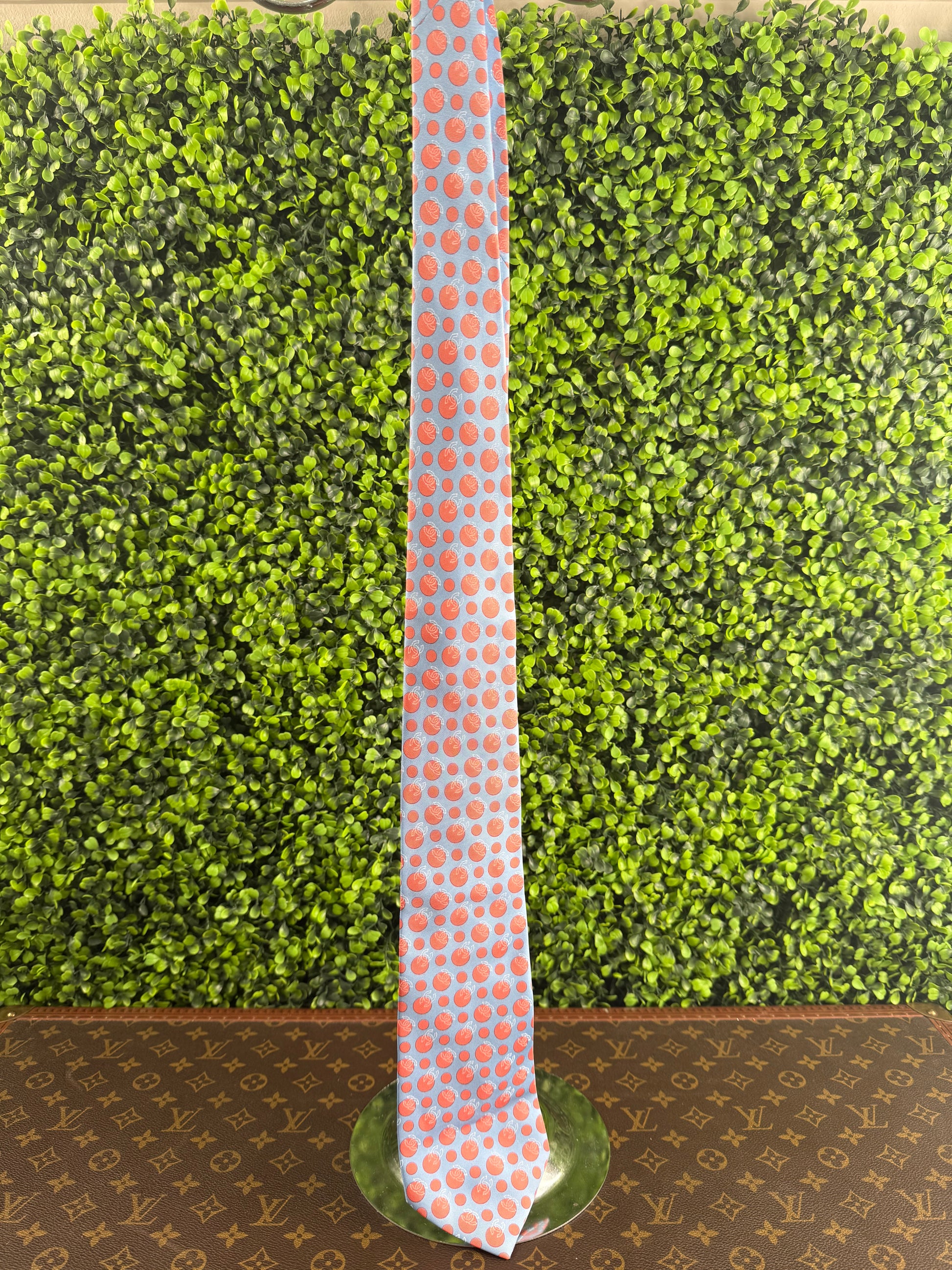 Chanel Light Blue Coral Dot Silk Tie