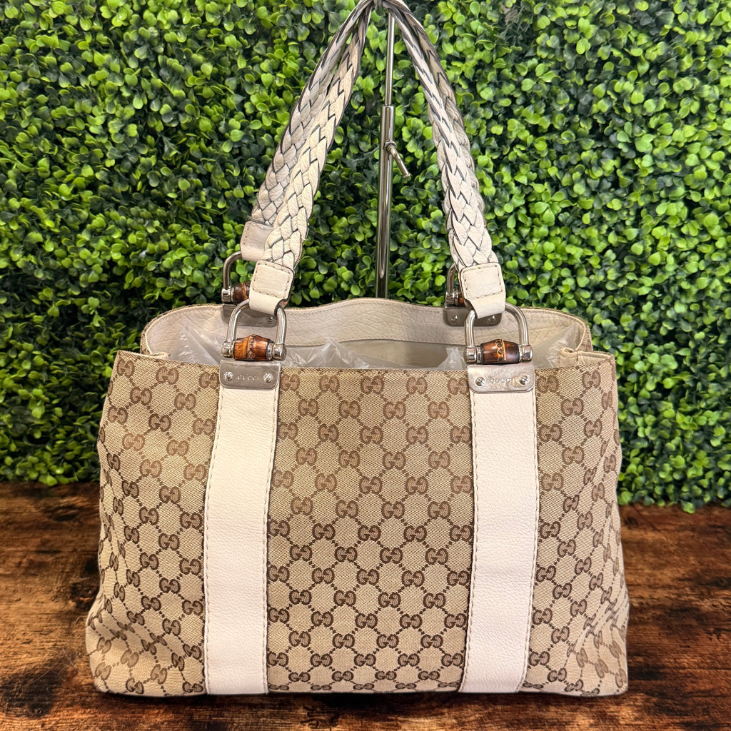 Gucci GG Canvas Bamboo Bar Tote