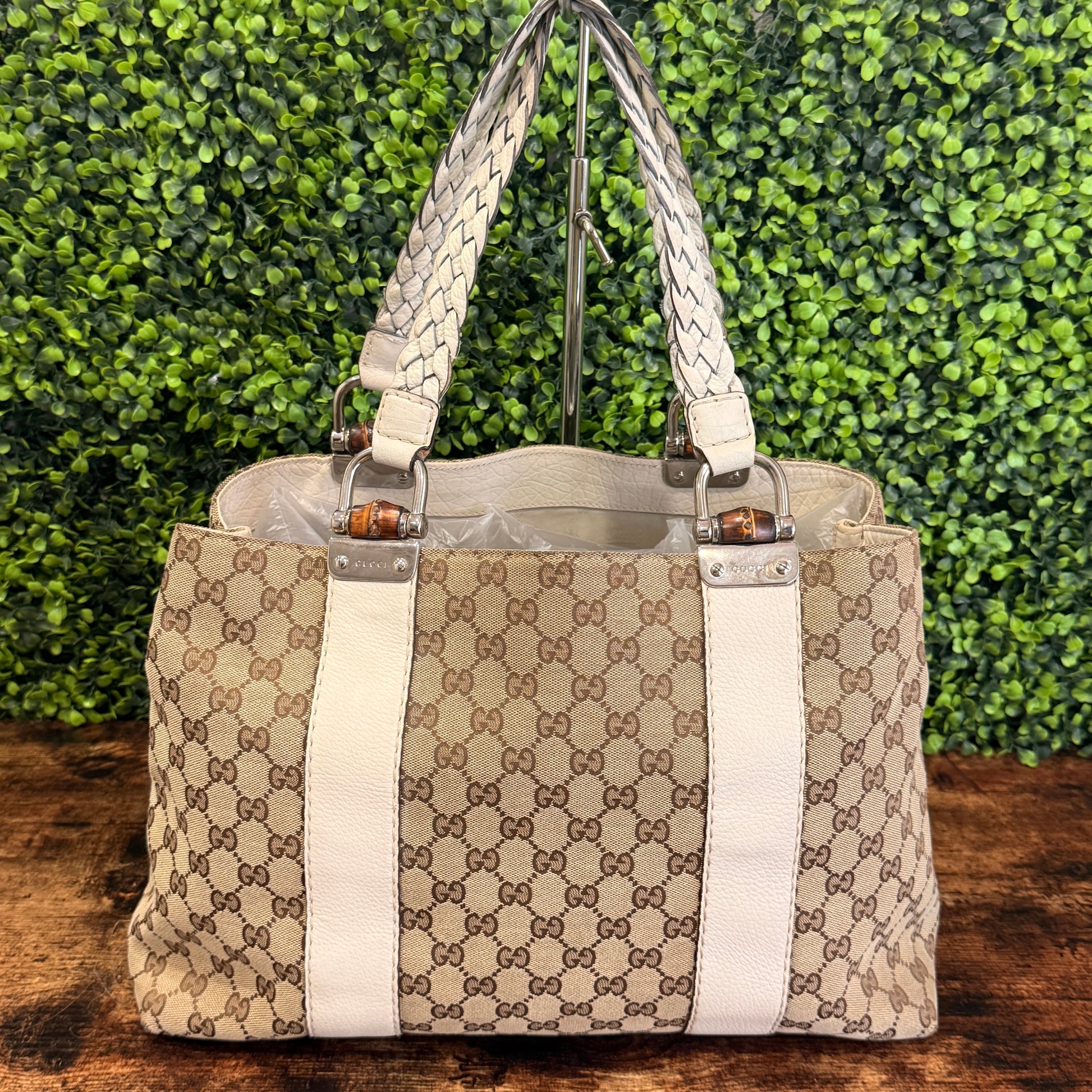 Gucci GG Canvas Bamboo Bar Tote