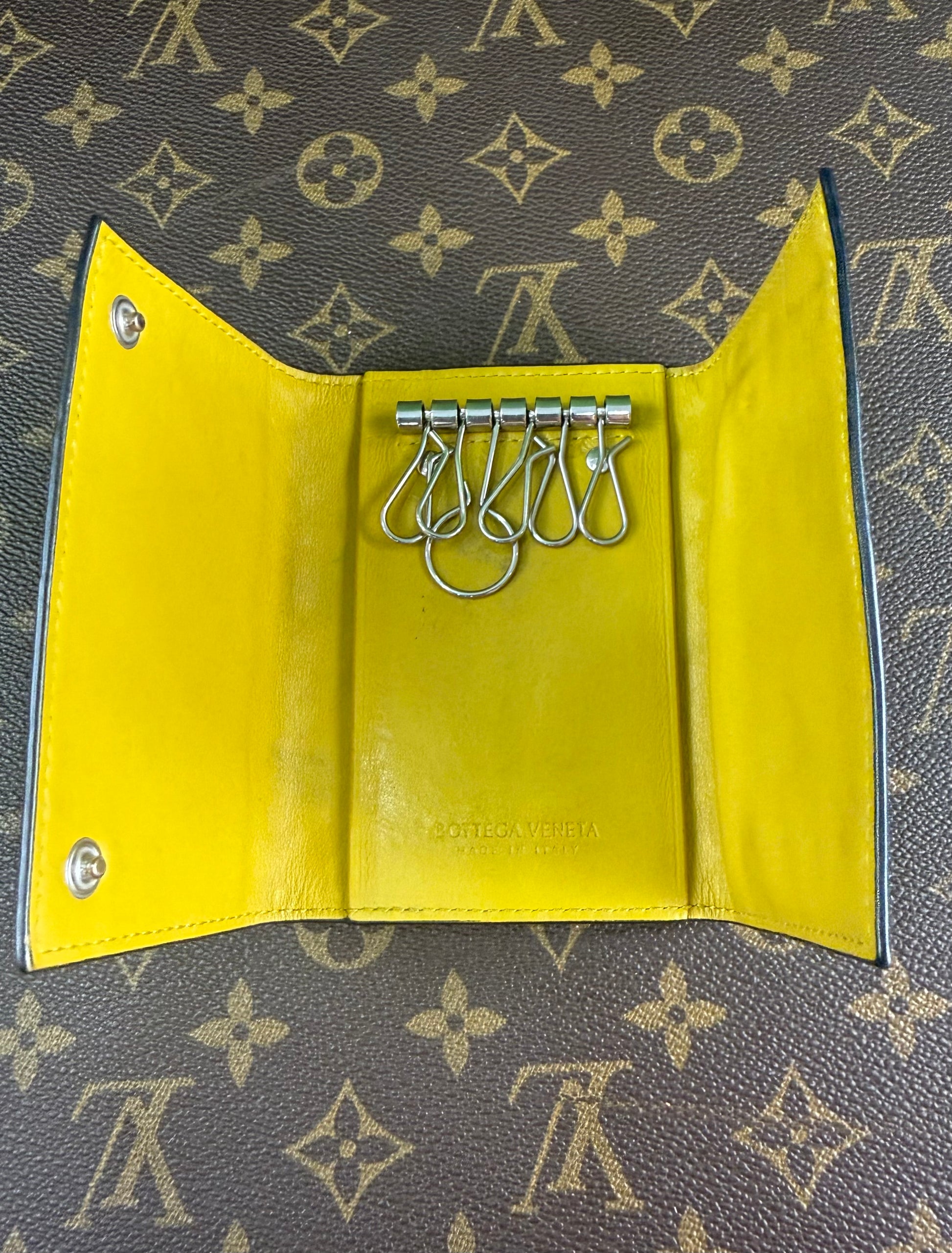 Bottega Venetta Black & Yellow Intrecciato Key Holder