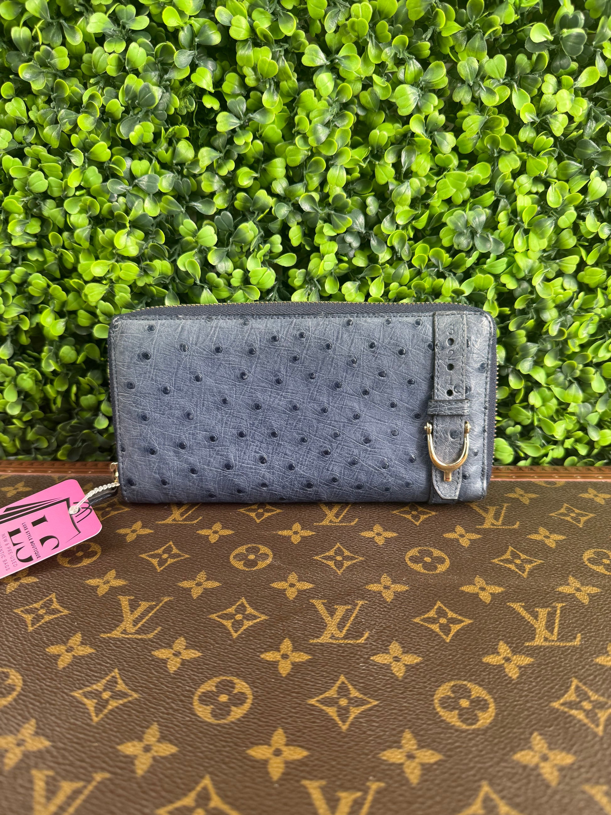 Gucci Blue Leather Ostrich Wallet