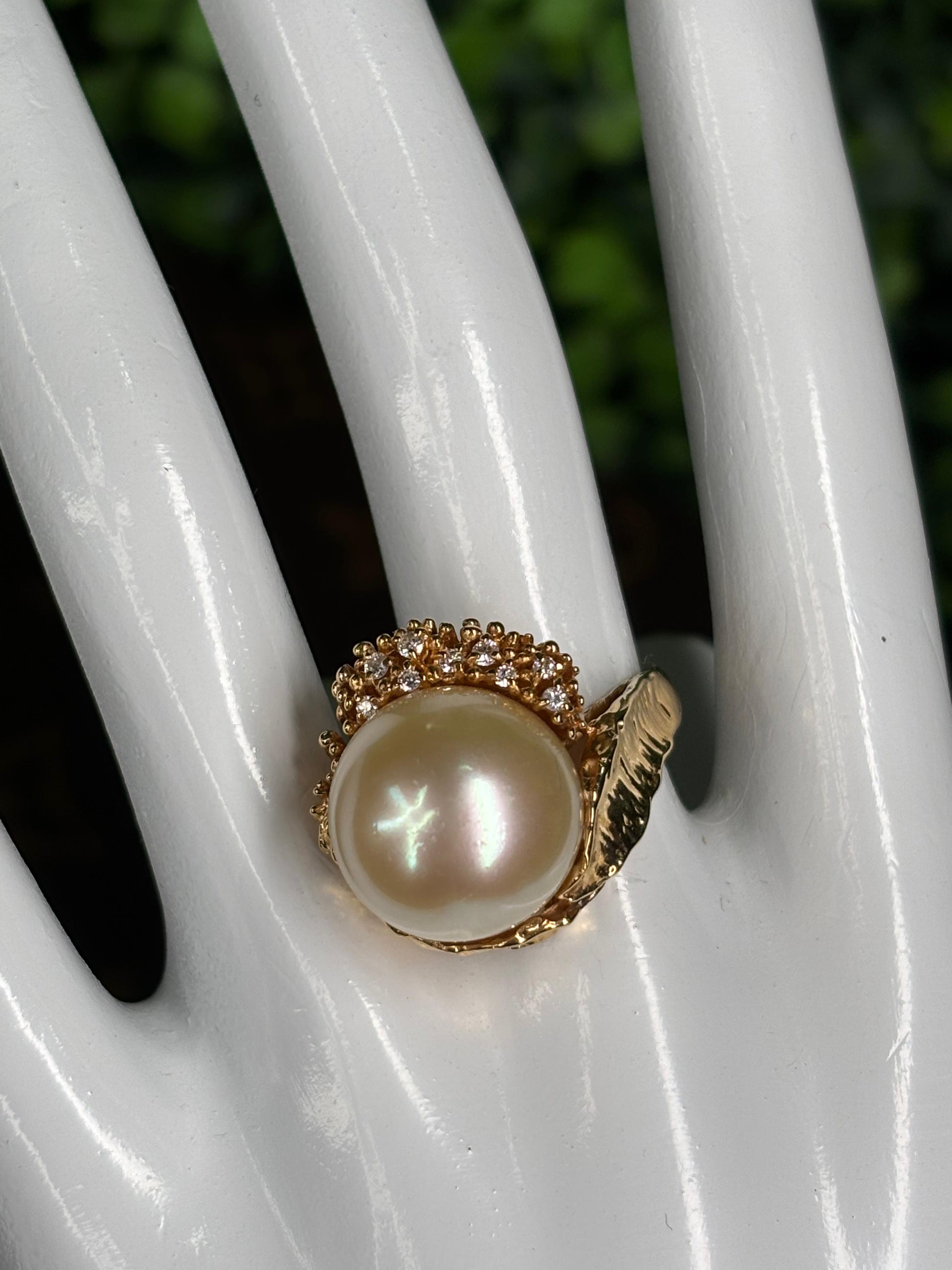 Ring Yellow Gold 18K w/Real Pearls & Diamonds