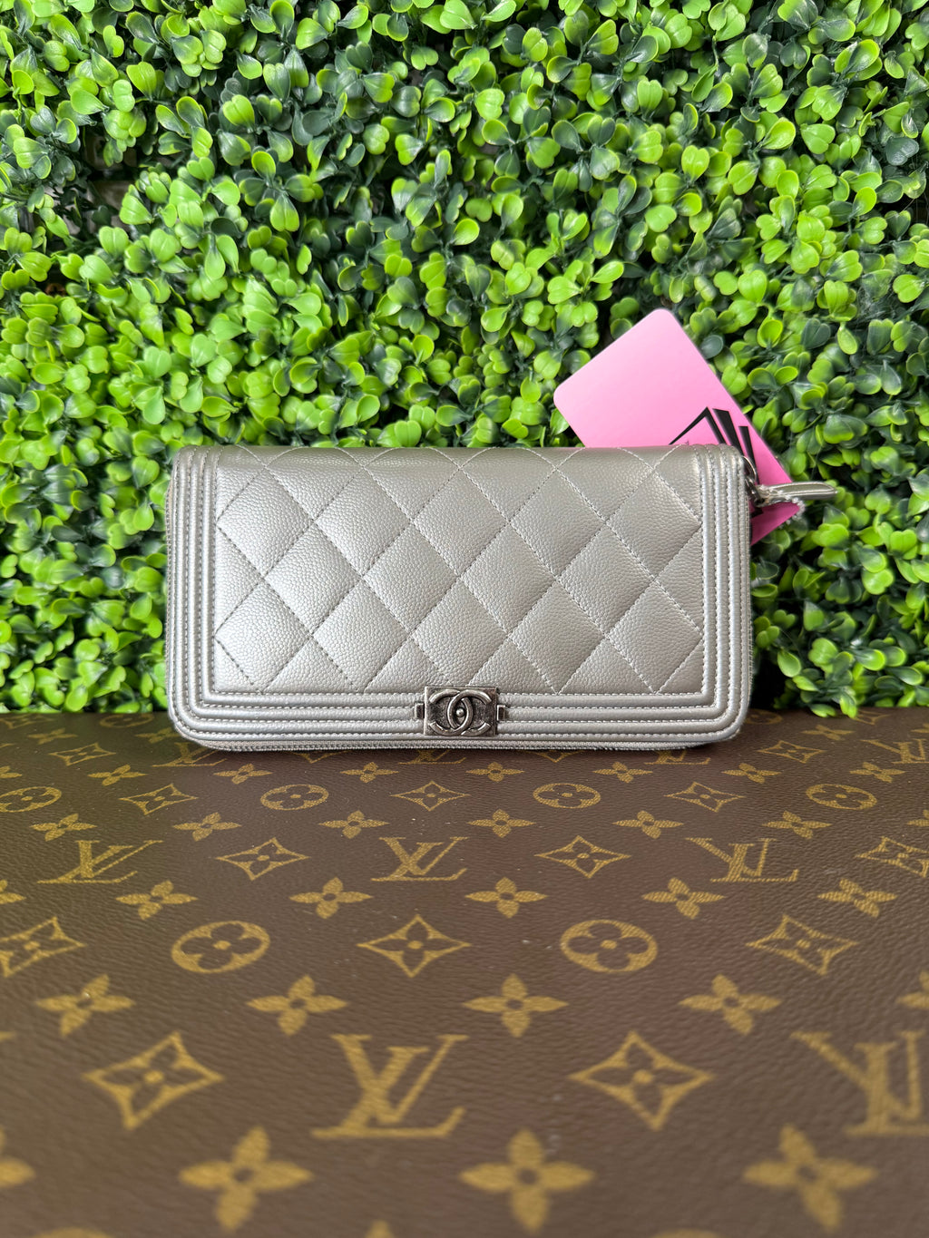 Chanel Boy Wallet Silver