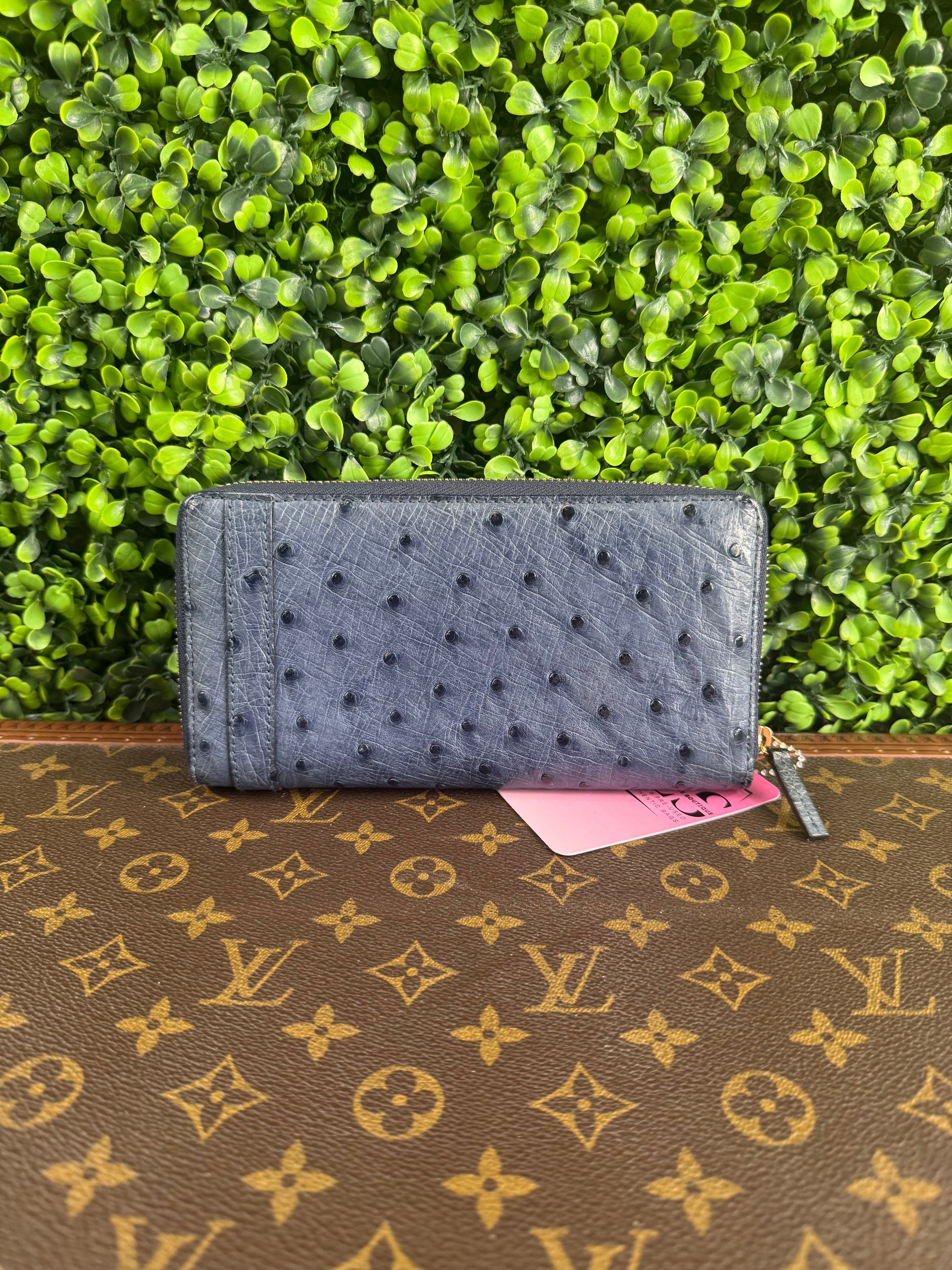 Gucci Blue Leather Ostrich Wallet