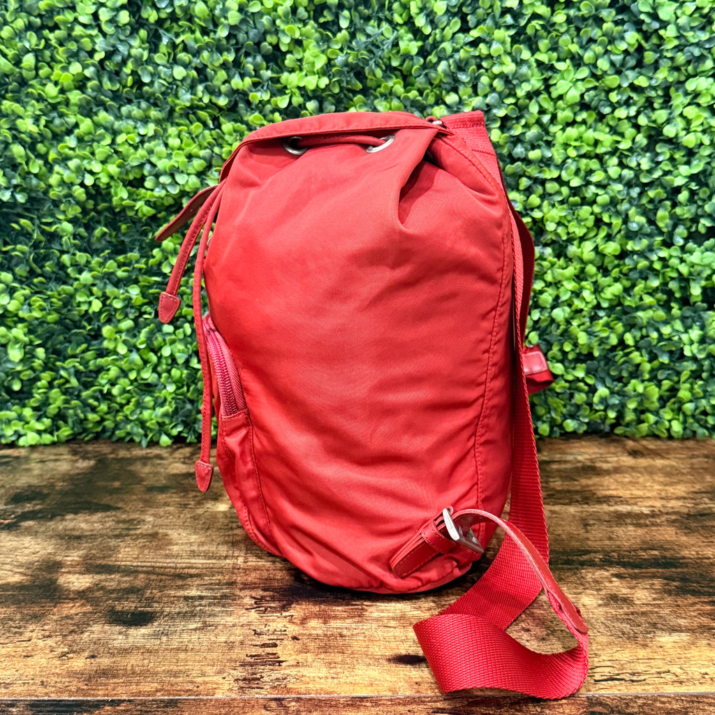 Prada Red Tessuto Drawstring Backpack