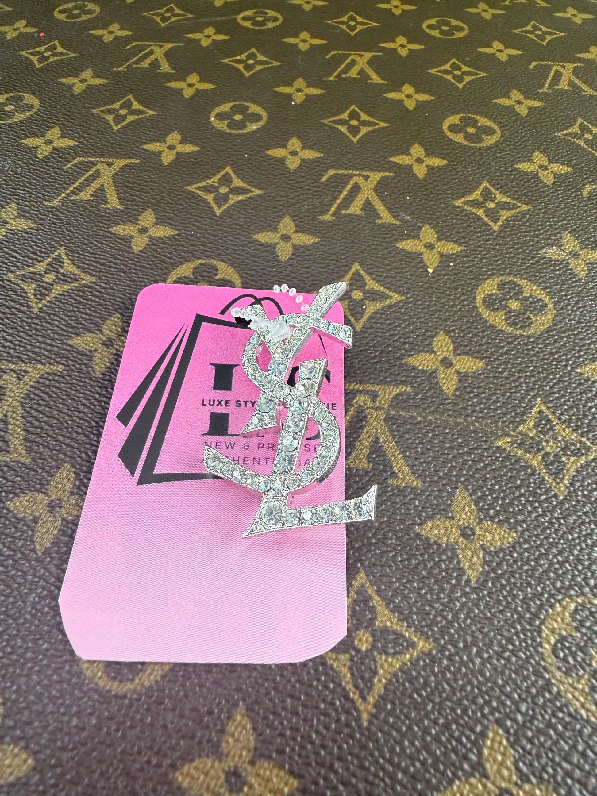 YSL Logo Silver-Tone Brooch