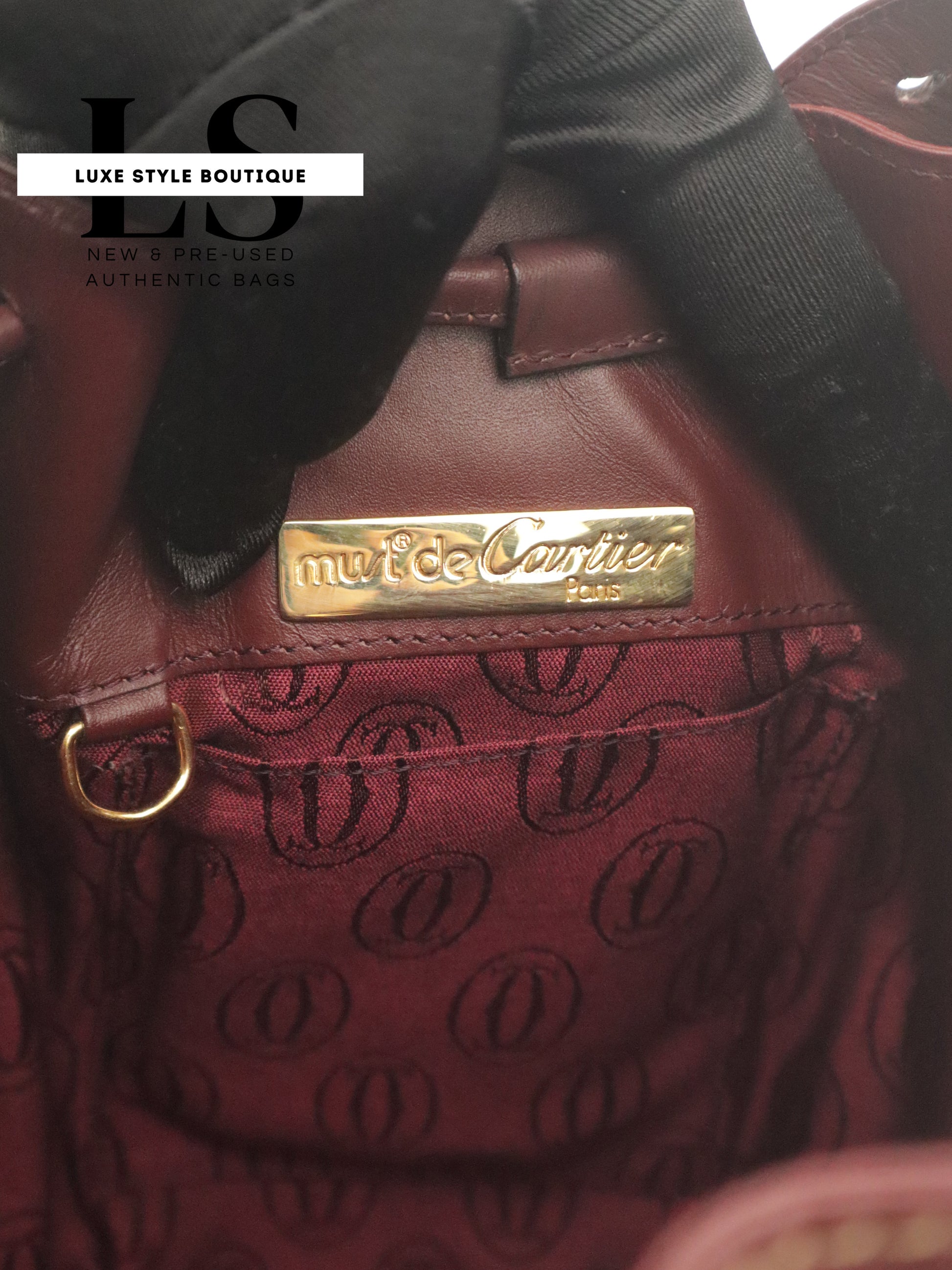 Cartier Must Leather Drawstring Bucket Bag