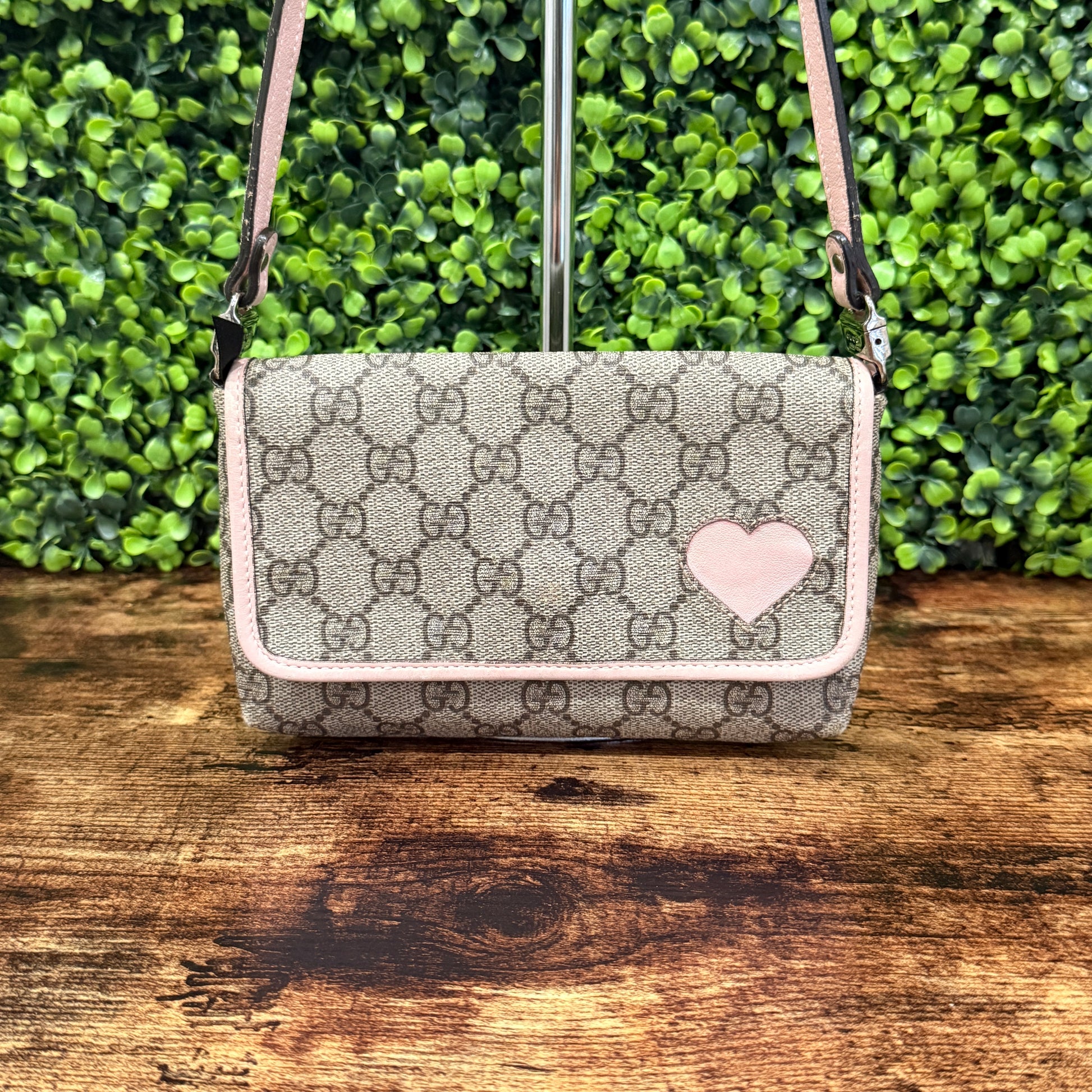 Gucci GG Canvas Heart Bit Pink Canvas Bag