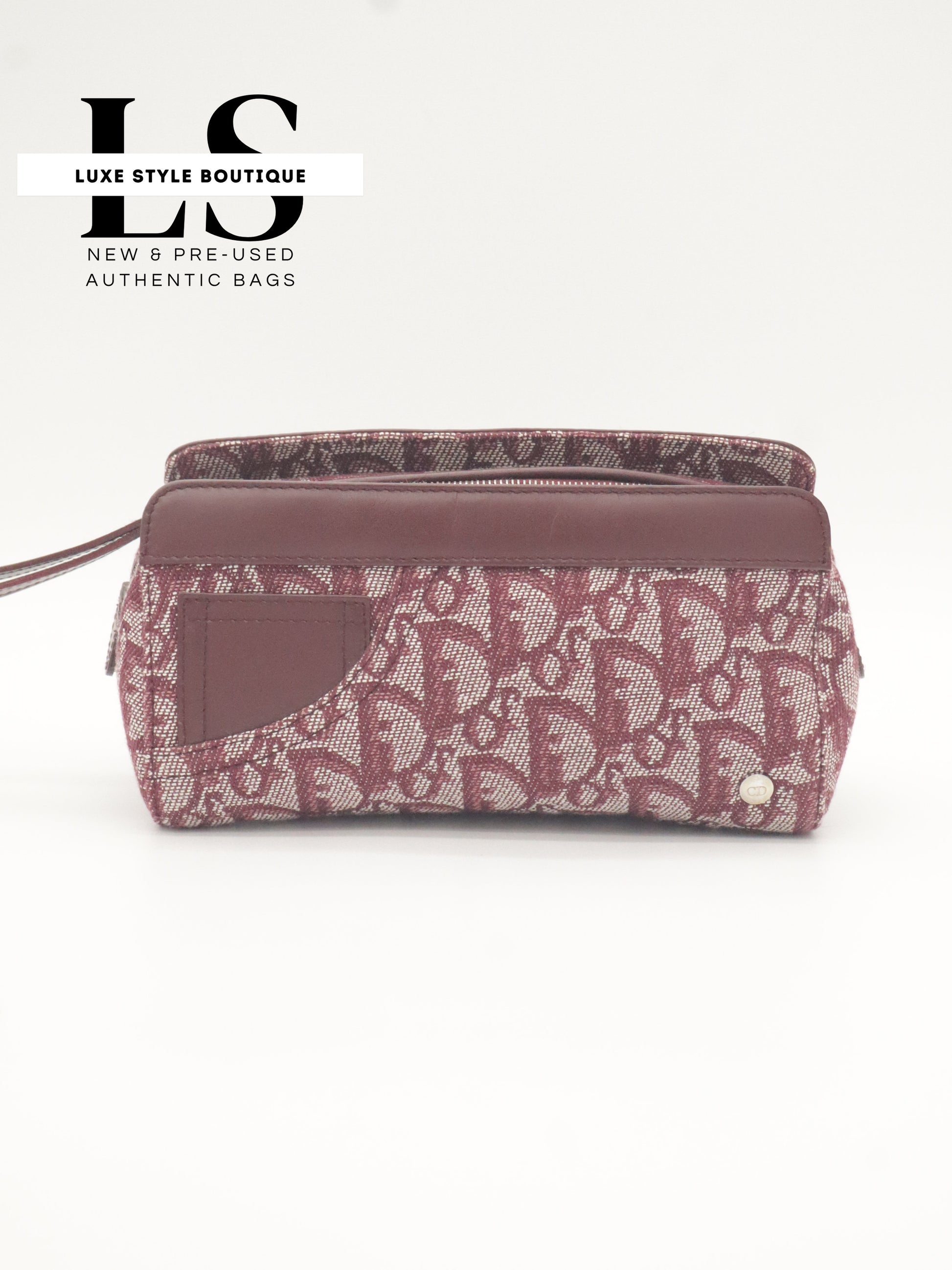 Dior Burgundy Trotter Canvas Pouch Wristlet