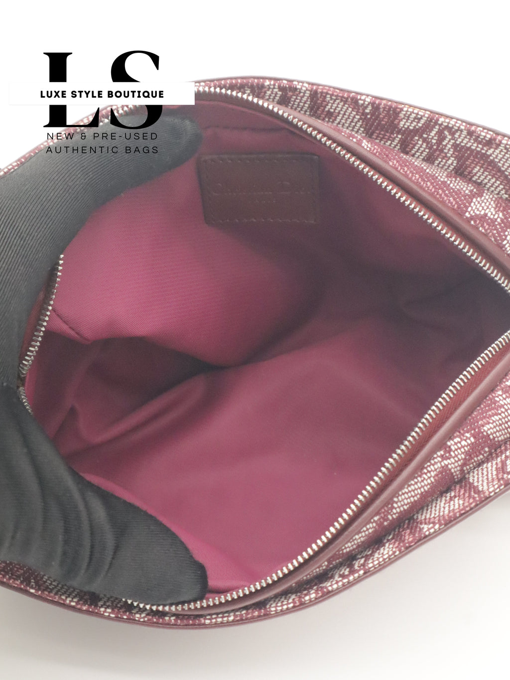 Dior Burgundy Trotter Canvas Pouch Wristlet