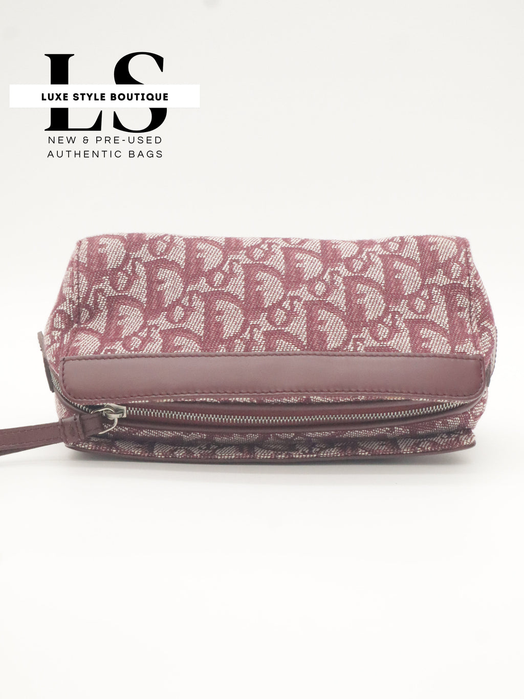 Dior Burgundy Trotter Canvas Pouch Wristlet