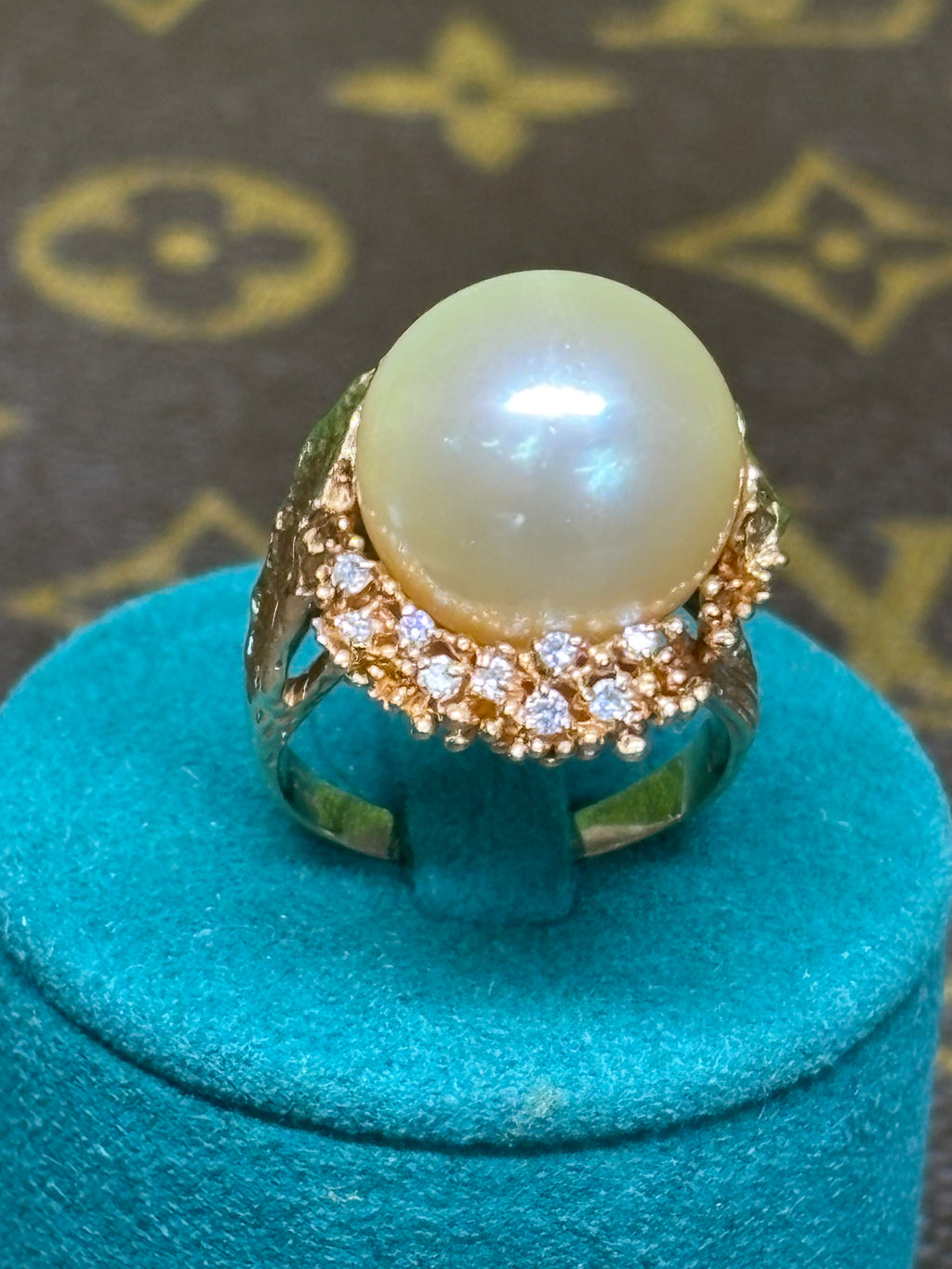 Ring Yellow Gold 18K w/Real Pearls & Diamonds