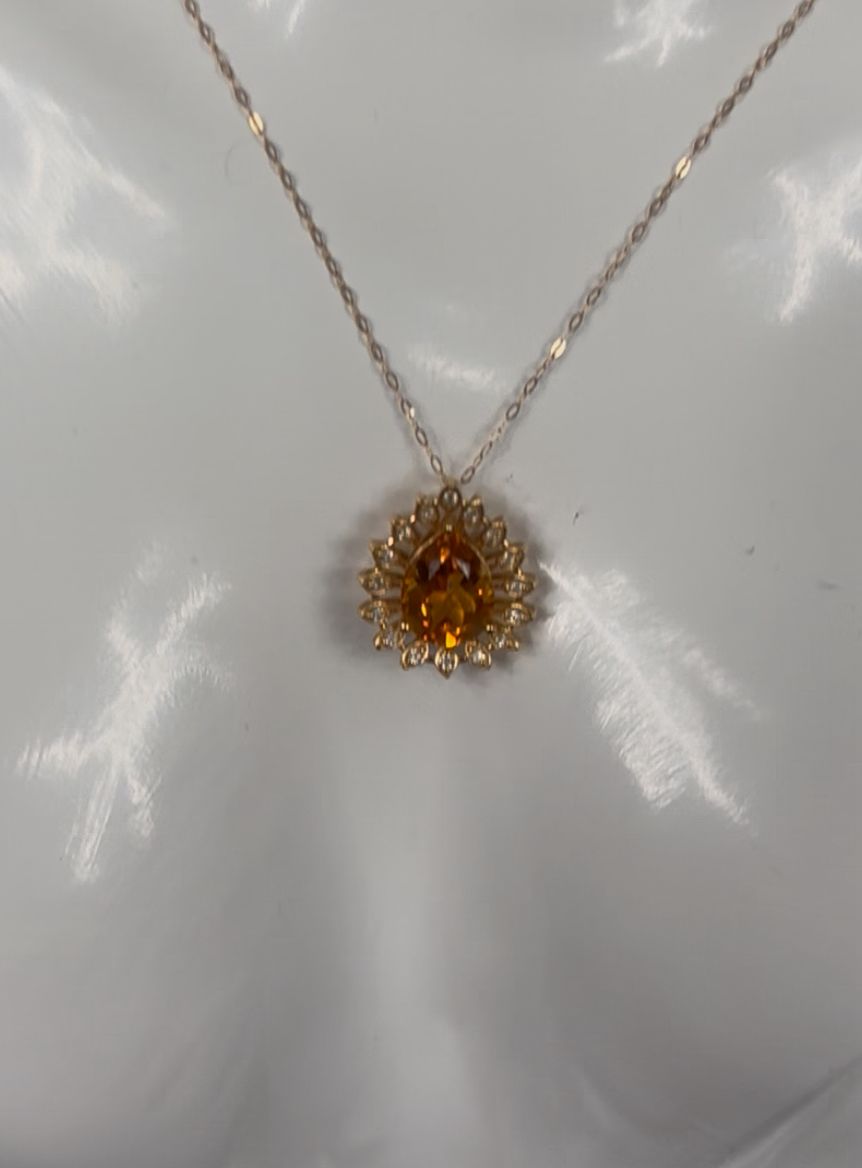 Jewelry Set Yellow Gold 18K w/Diamonds & Citrine Drop Style