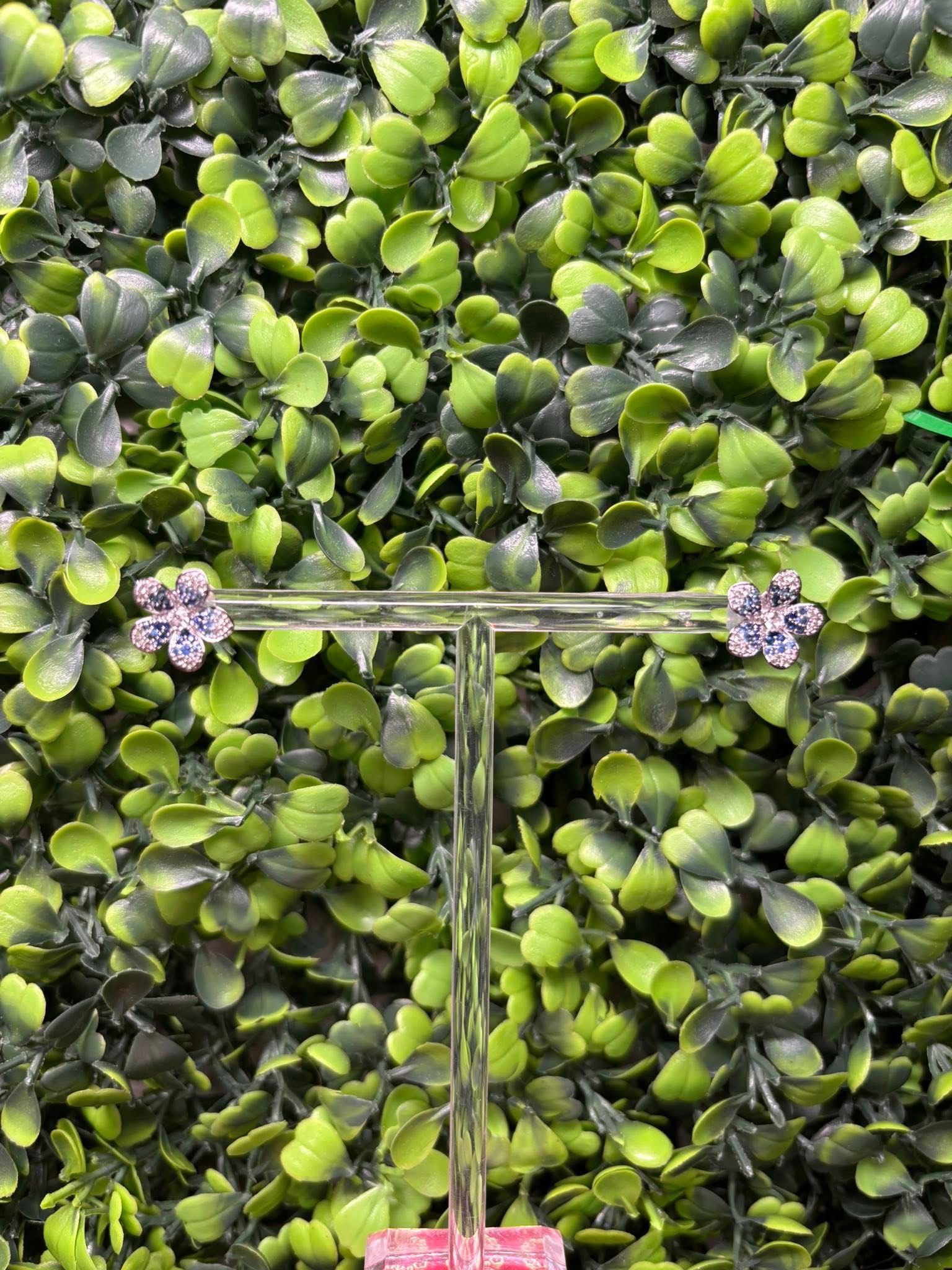 Earrings & Pendant Set White Gold 18K w/Diamonds & Sapphires