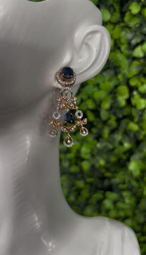 Earrings Yellow Gold 18k w/Diamonds & Blue Sapphires Chandelier Style