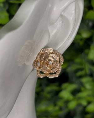 Earrings Yellow Gold 18K w/Diamonds Flower Style