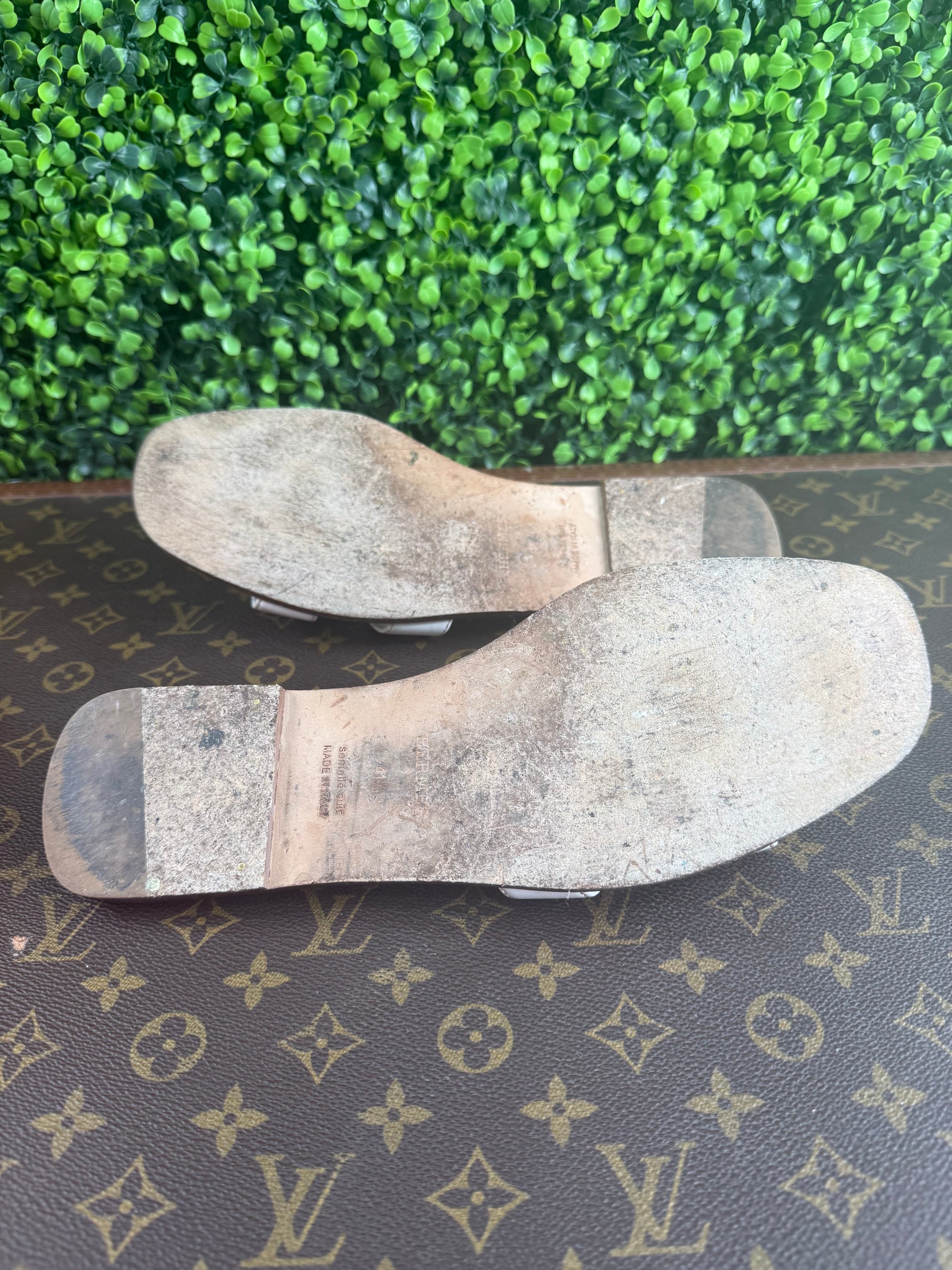 Hermes Oran Leather Sandals White