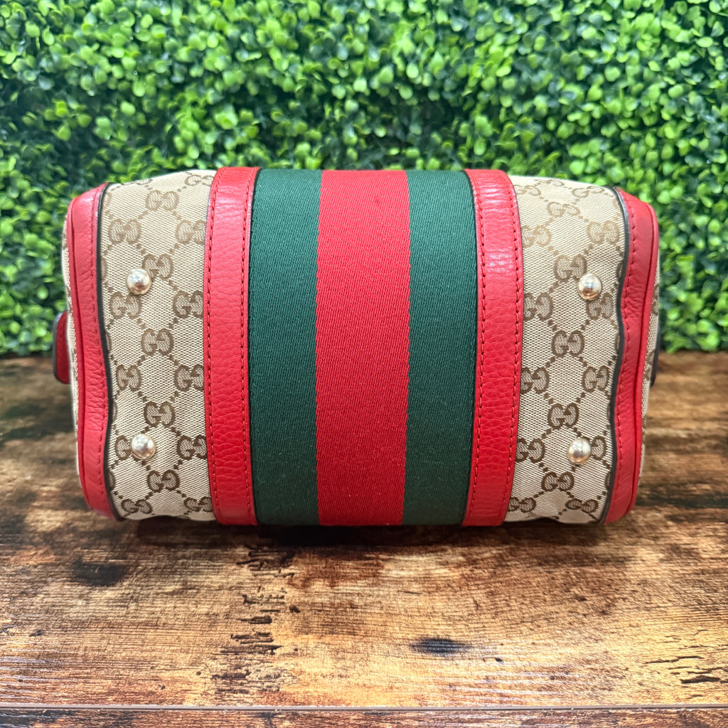 Gucci GG Canvas Small Web Boston Bag