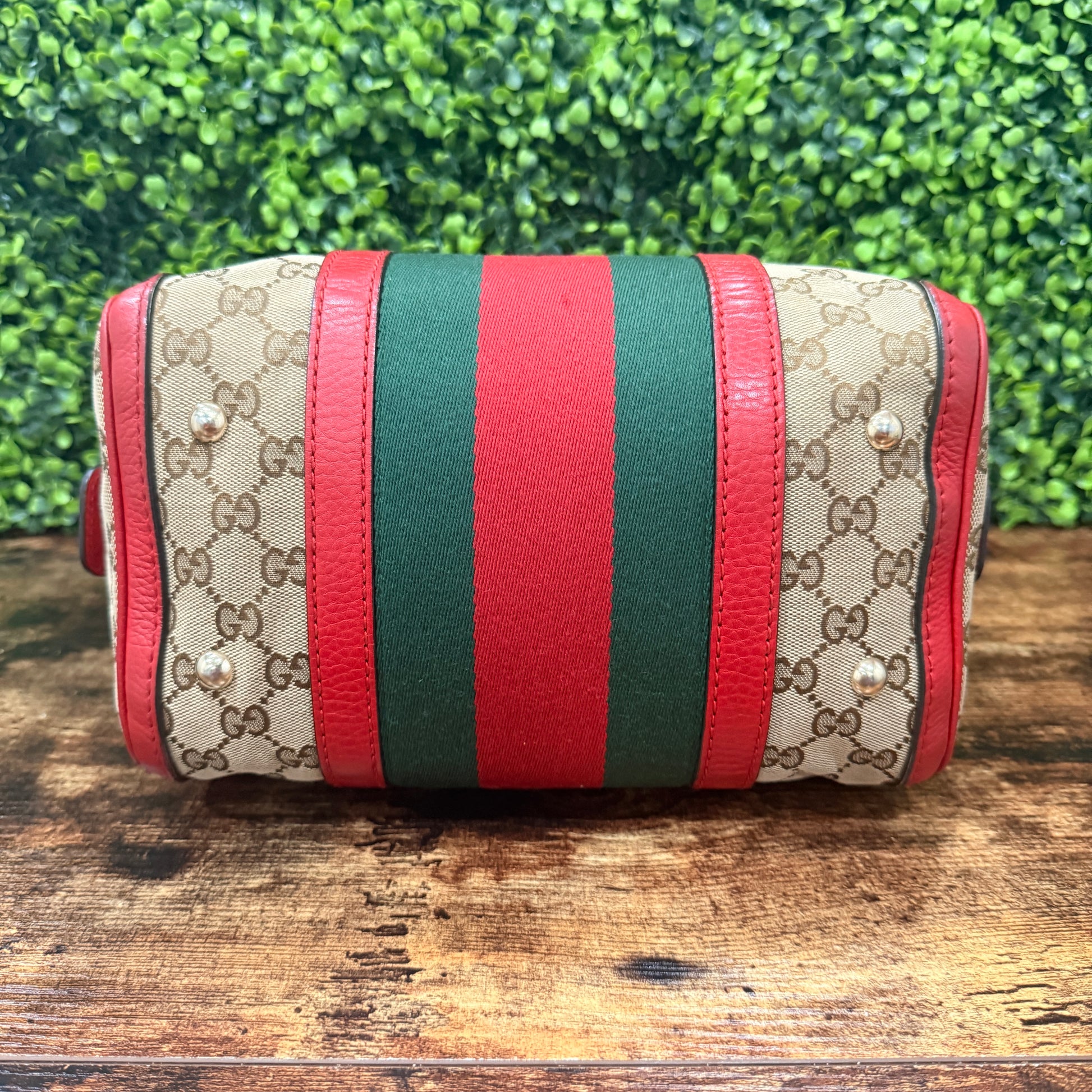 Gucci GG Canvas Small Web Boston Bag