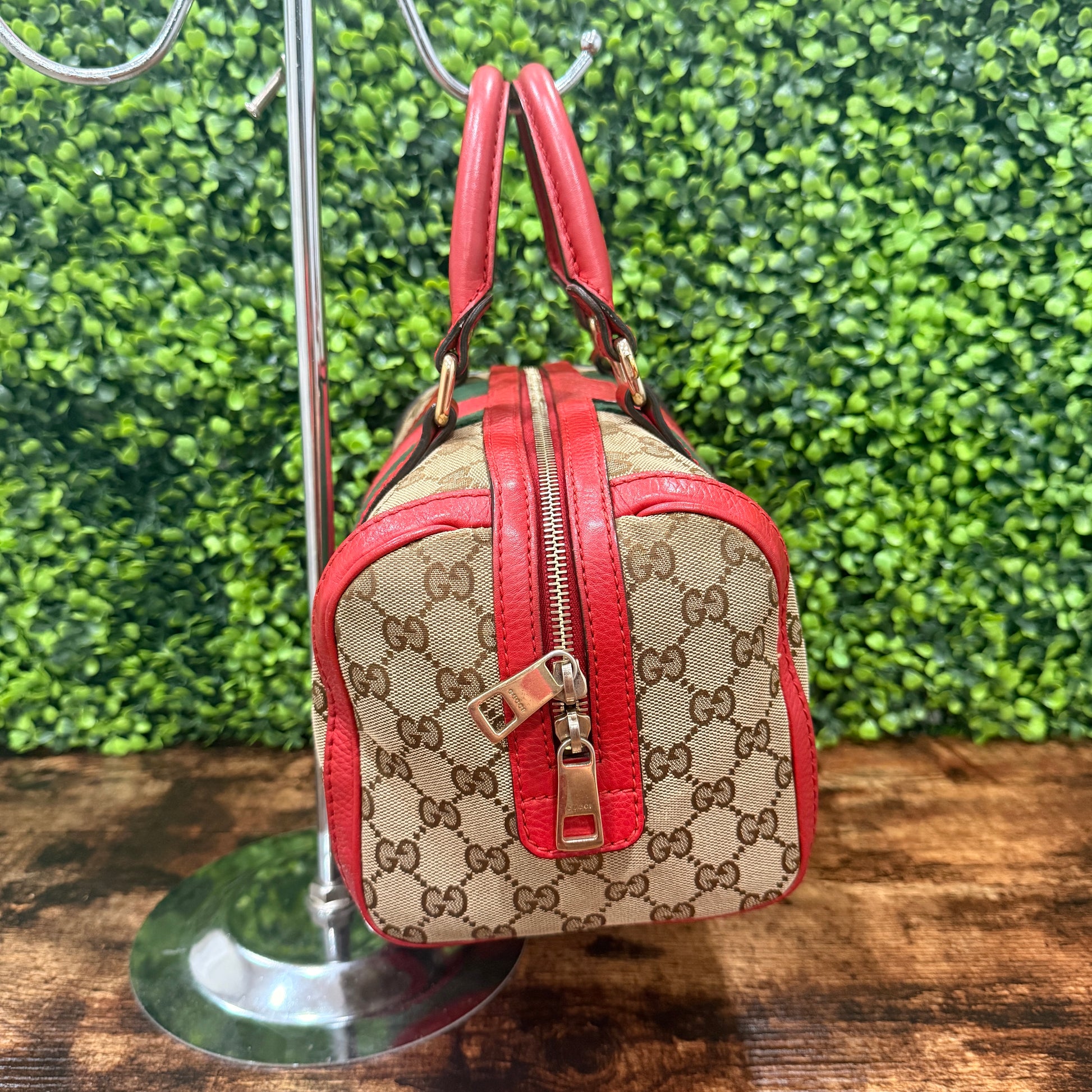 Gucci GG Canvas Small Web Boston Bag