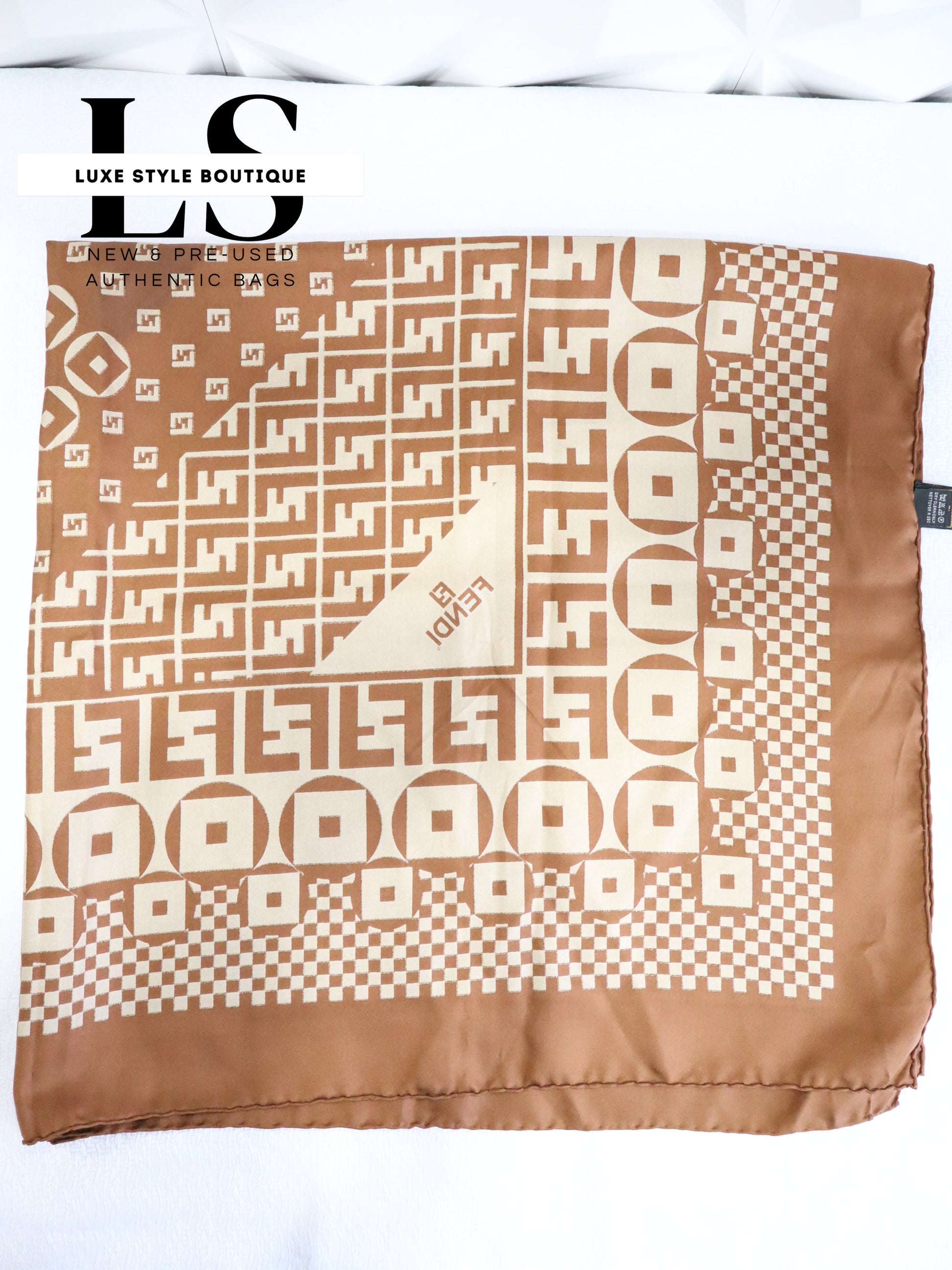 Fendi FF Silk Brown/Beige Scarf
