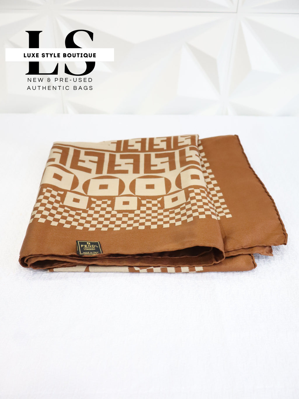 Fendi FF Silk Brown/Beige Scarf