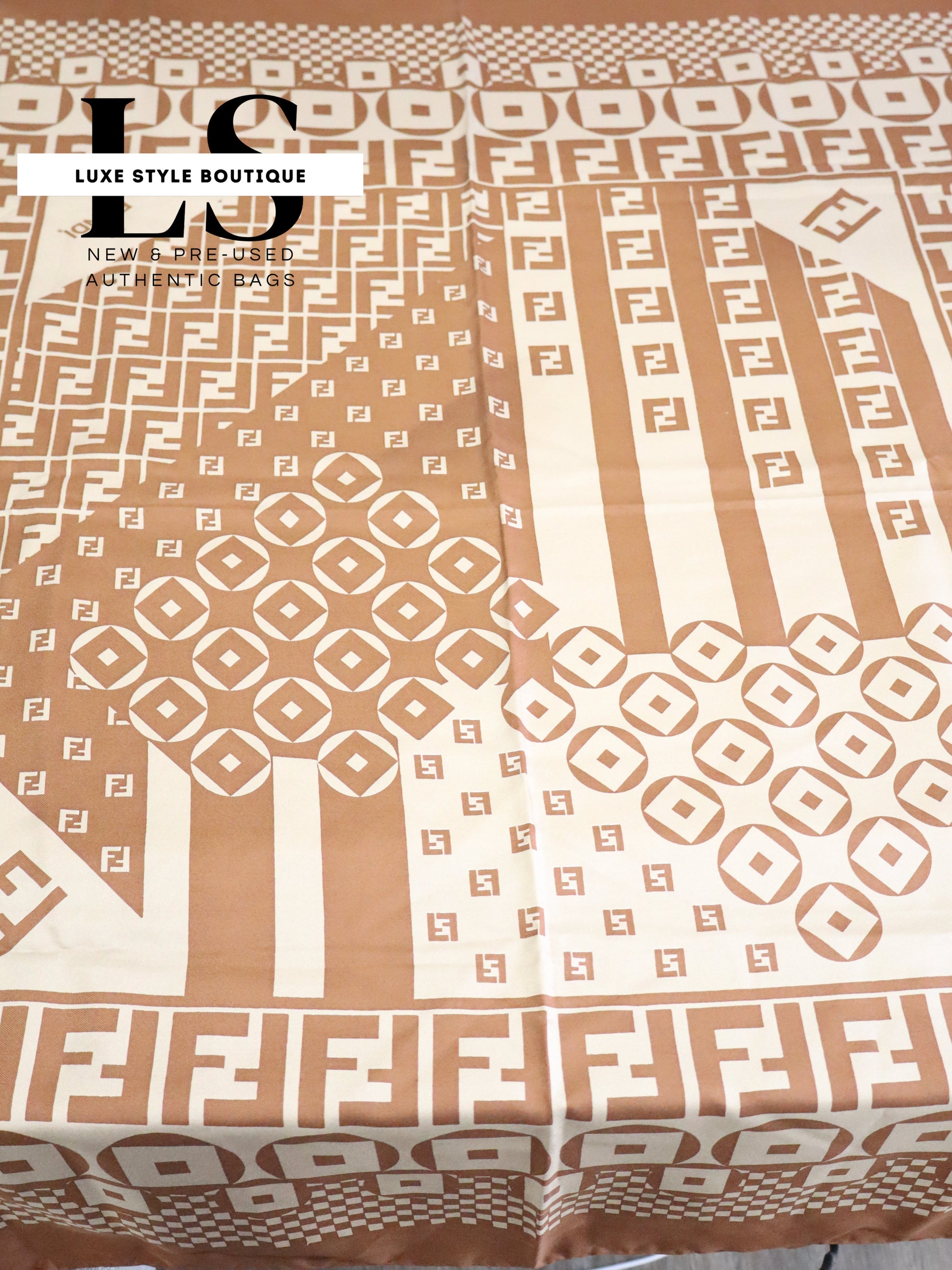 Fendi FF Silk Brown/Beige Scarf