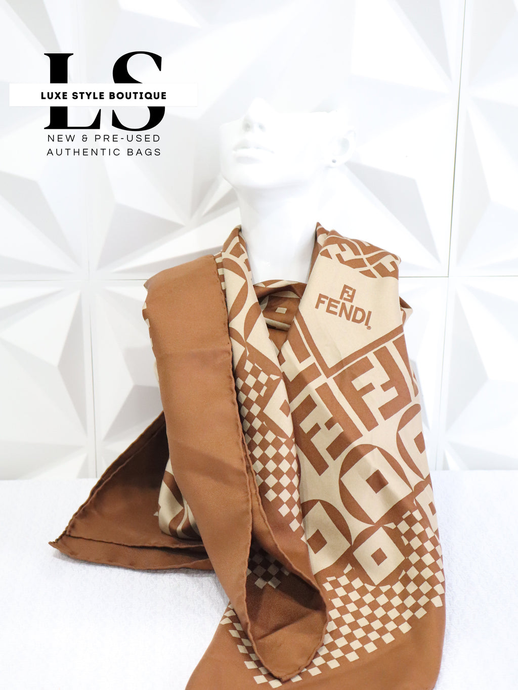 Fendi FF Silk Brown/Beige Scarf