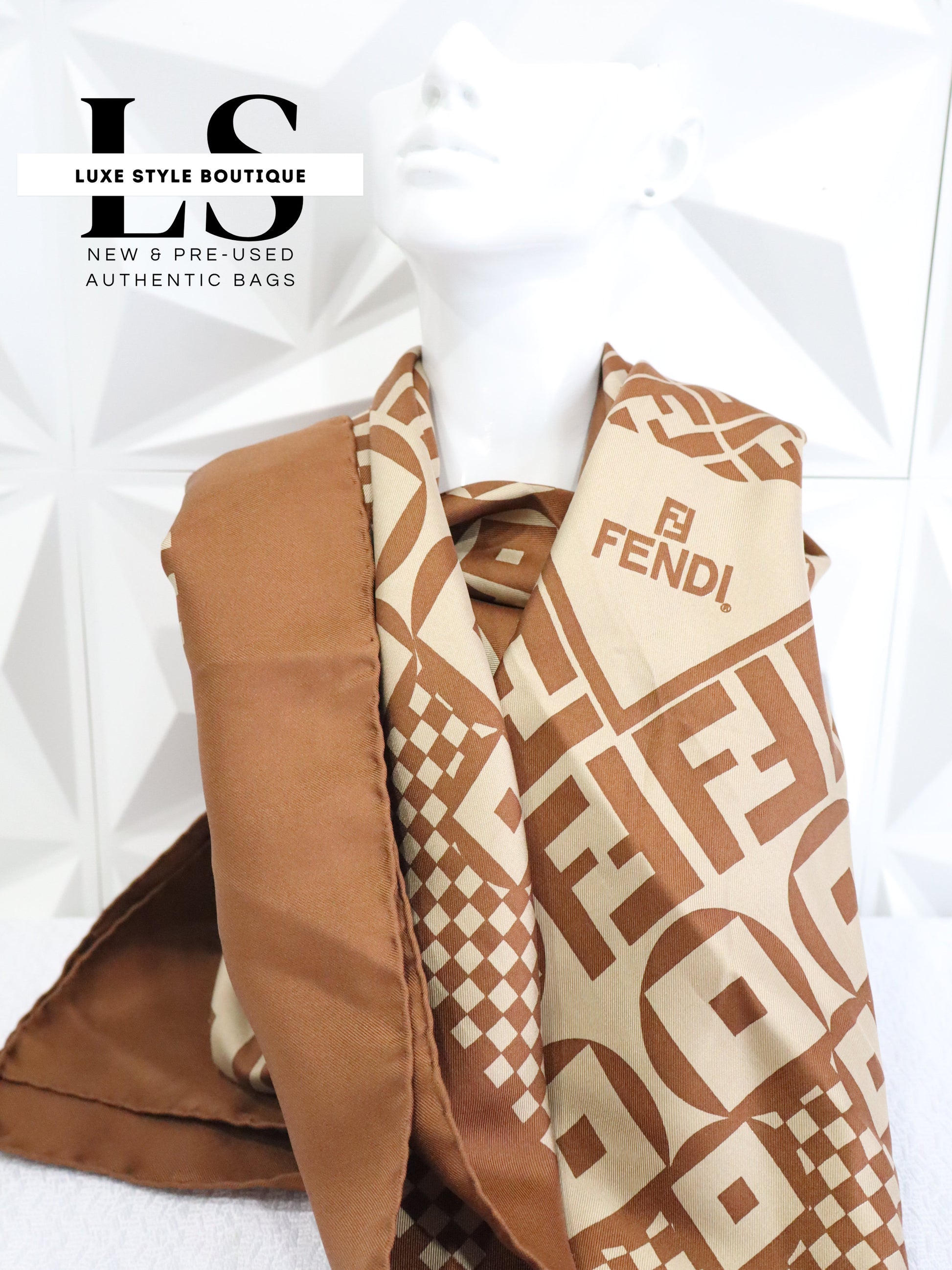 Fendi FF Silk Brown/Beige Scarf