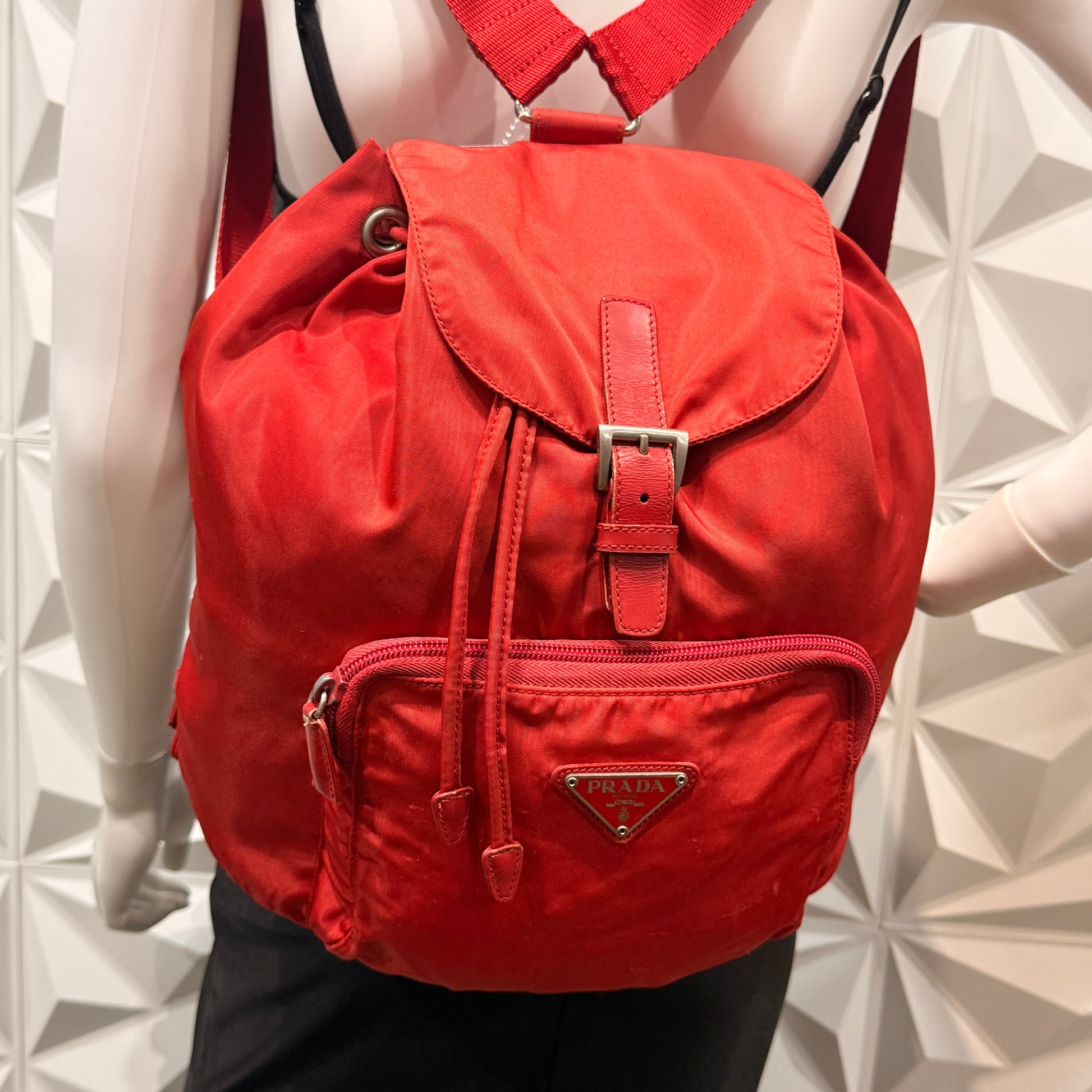 Prada Red Tessuto Drawstring Backpack